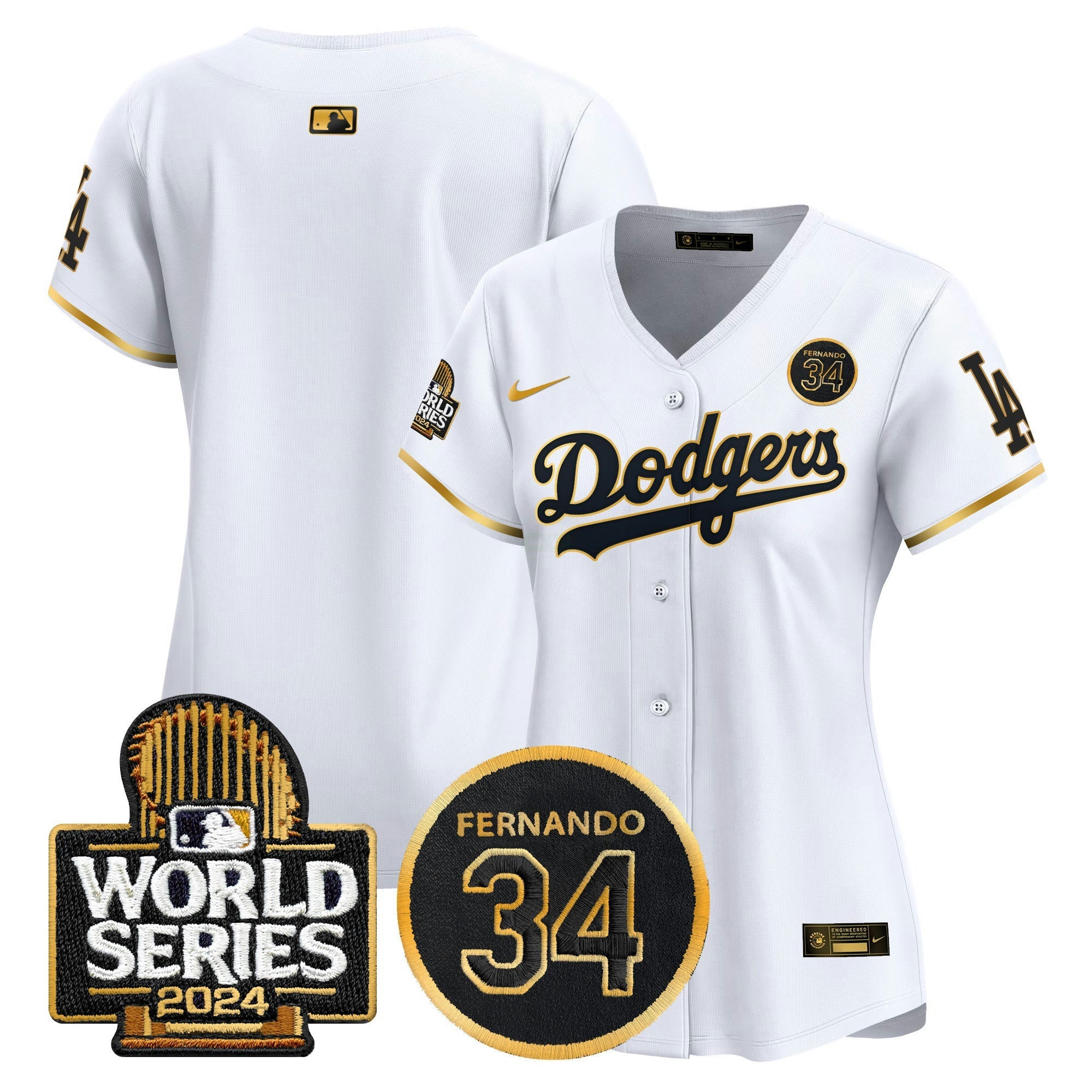 Camisa MLB Women’s Fernando Valenzuela Memorial & 2024 World Series Patch Vapor Premier Limited Jersey