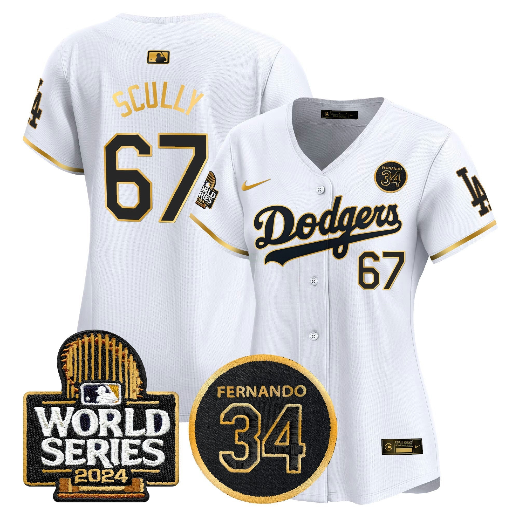 Camisa MLB Women’s Fernando Valenzuela Memorial & 2024 World Series Patch Vapor Premier Limited Jersey