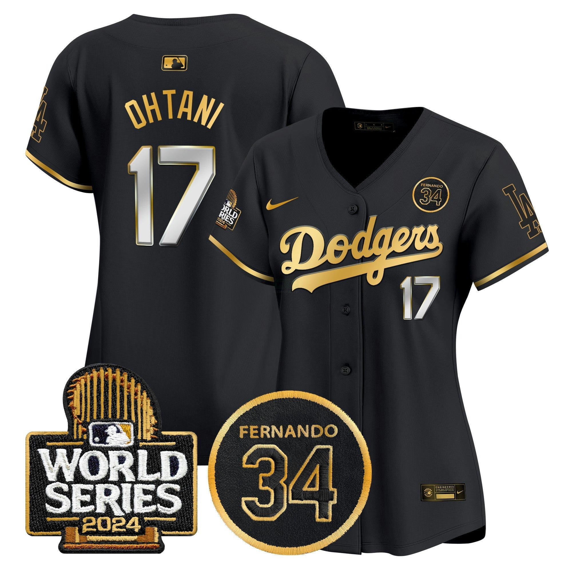 Camisa MLB Women’s Fernando Valenzuela Memorial & 2024 World Series Patch Vapor Premier Limited Jersey