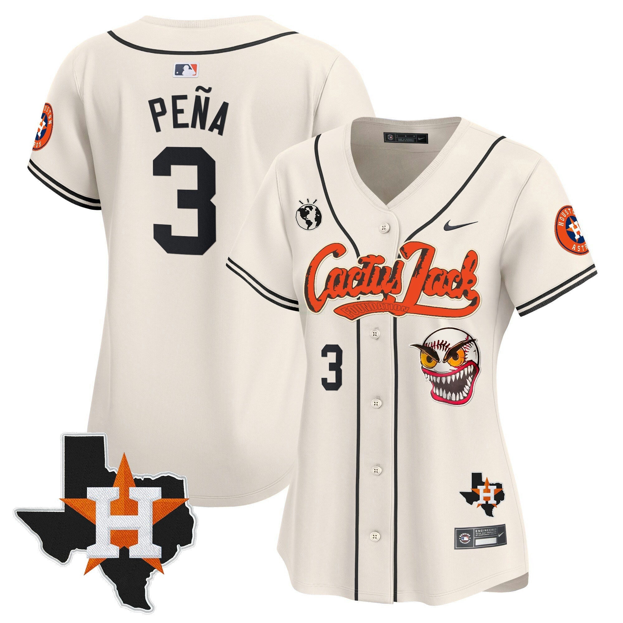 Camisa MLB Women’s Houston Cactus Jack Patch Vapor Premier Limited Jersey V6 – Stitched