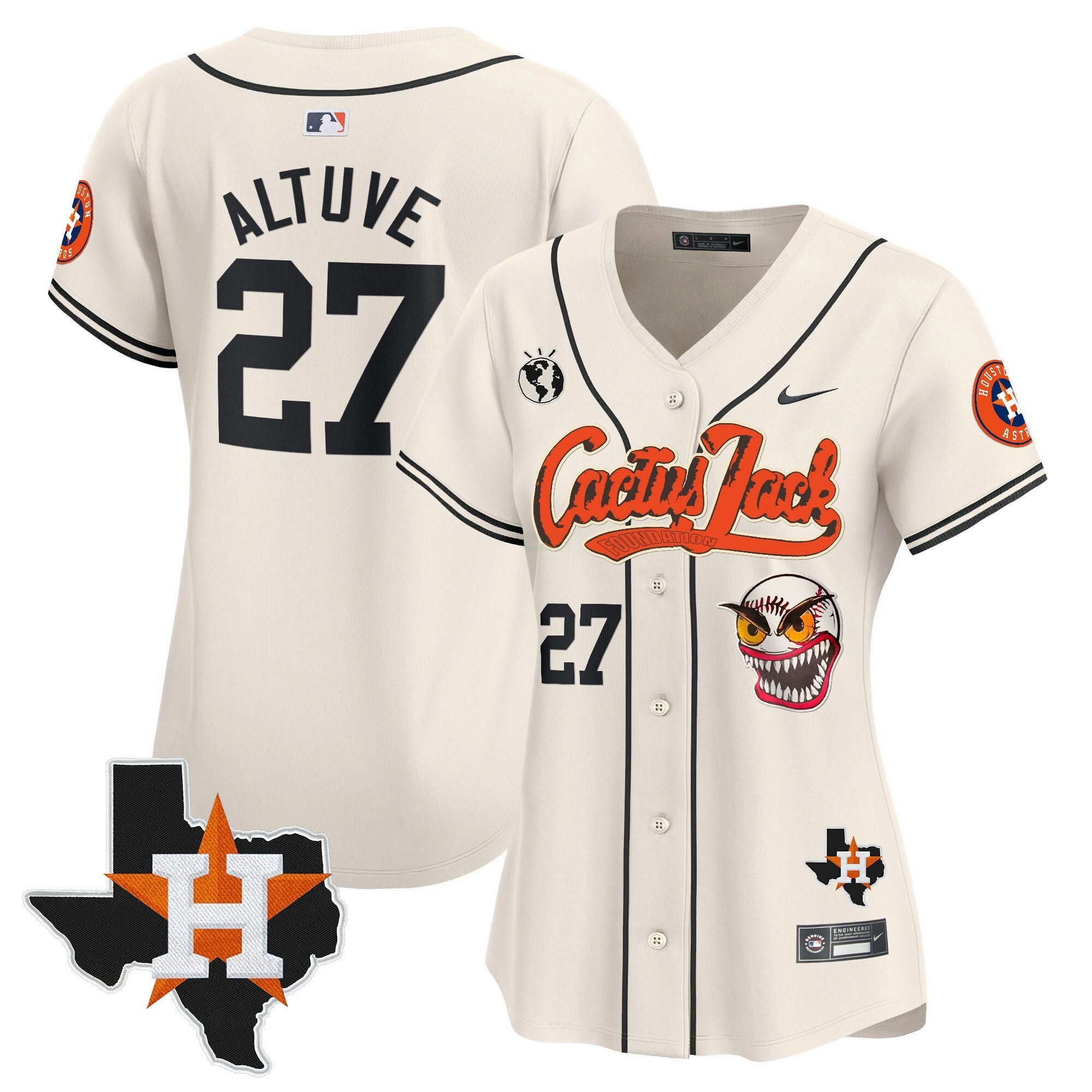 Camisa MLB Women’s Houston Cactus Jack Patch Vapor Premier Limited Jersey V6 – Stitched