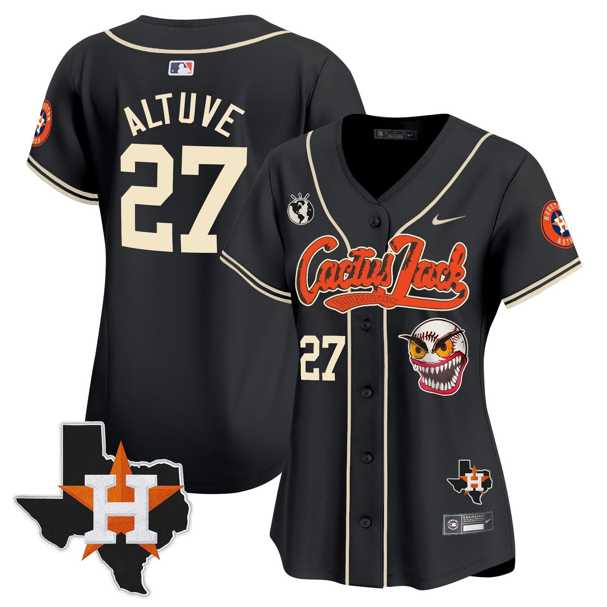 Camisa MLB Women’s Houston Cactus Jack Patch Vapor Premier Limited Jersey V6 – Stitched