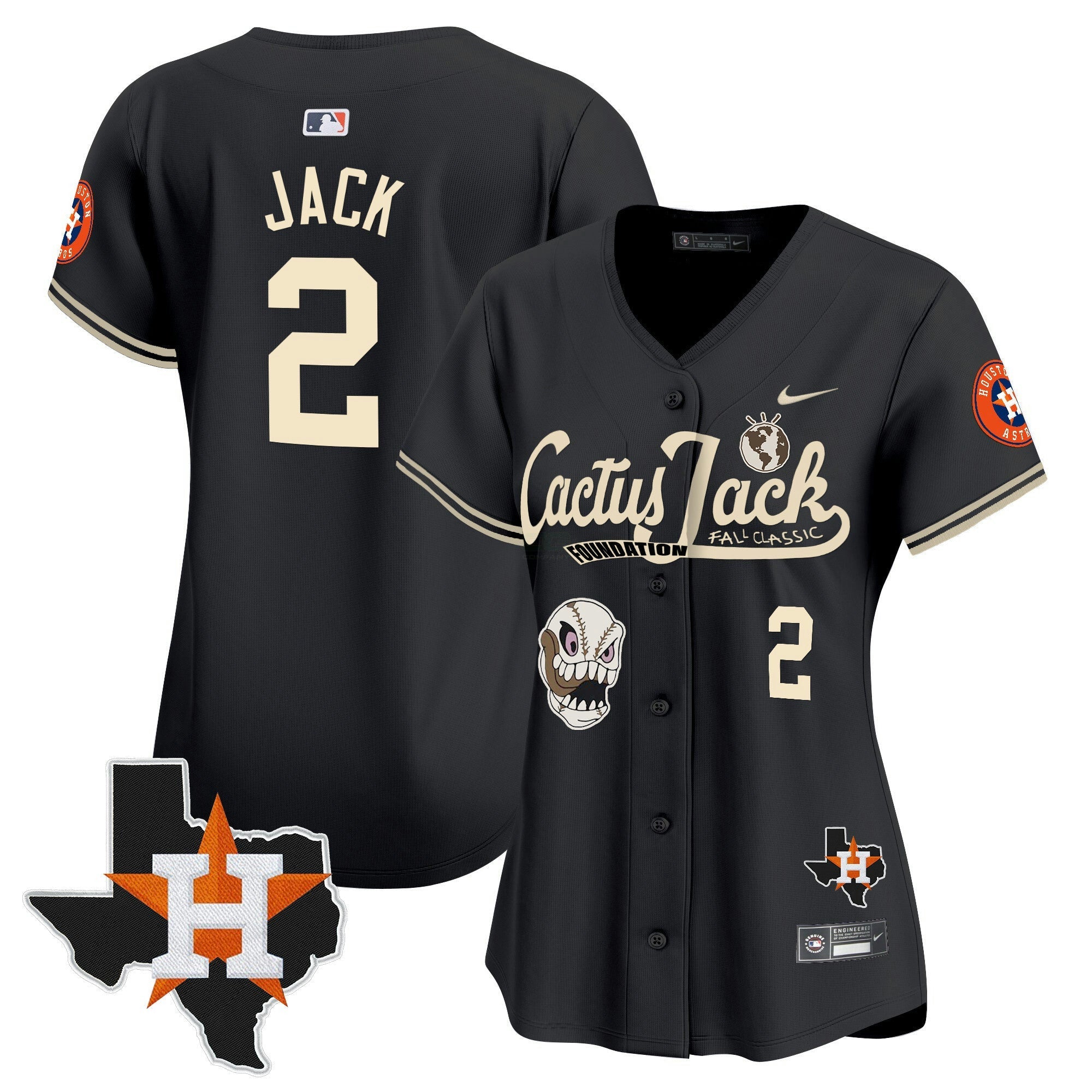 Camisa MLB Women’s Houston Cactus Jack Patch Vapor Premier Limited Jersey V8 – Stitched