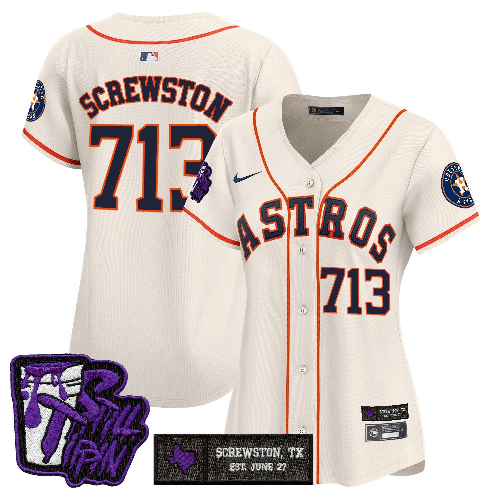 Camisa MLB Women’s Houston DJ Screw Still Tippin Purple Patch Vapor Premier Limited Jersey