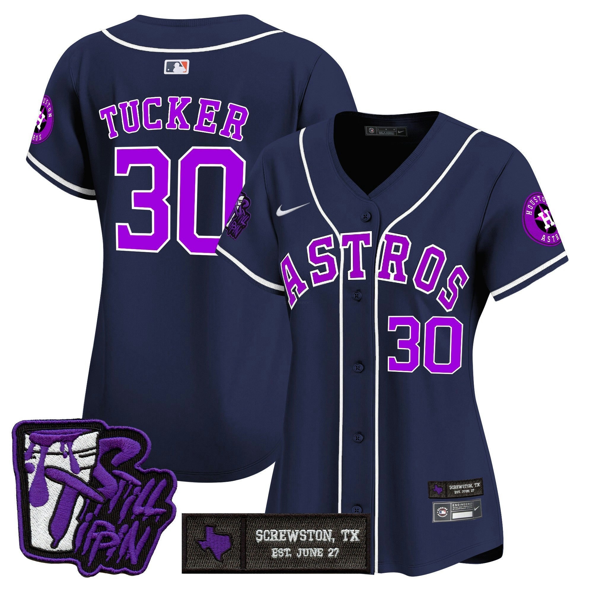 Camisa MLB Women’s Houston DJ Screw Still Tippin Purple Patch Vapor Premier Limited Jersey