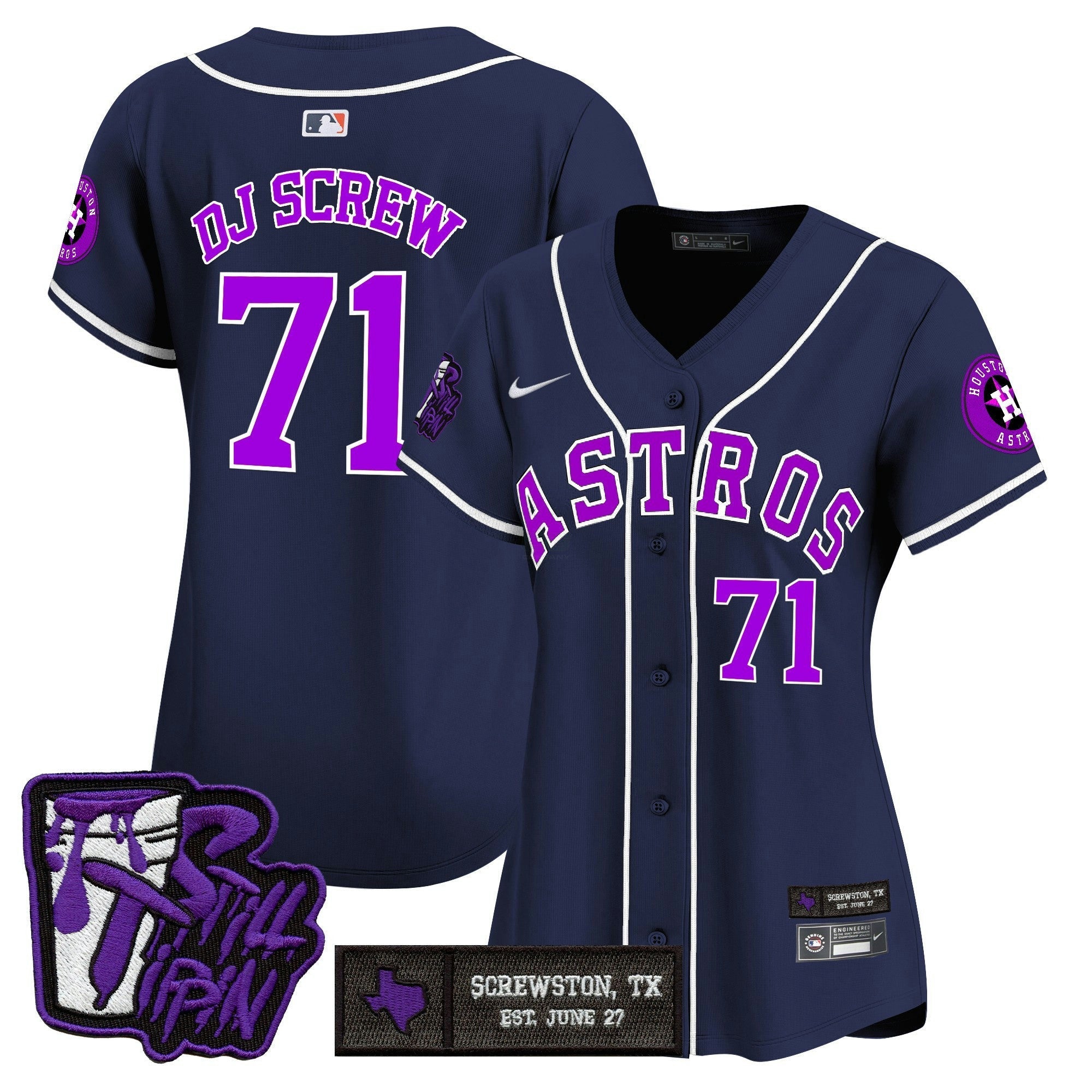 Camisa MLB Women’s Houston DJ Screw Still Tippin Purple Patch Vapor Premier Limited Jersey