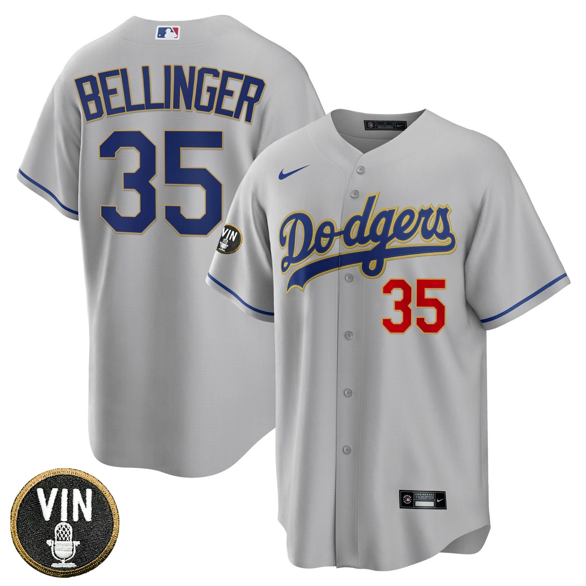Camisa MLB Women’s Los Angeles Vin Scully Patch Dourada Trim Jersey