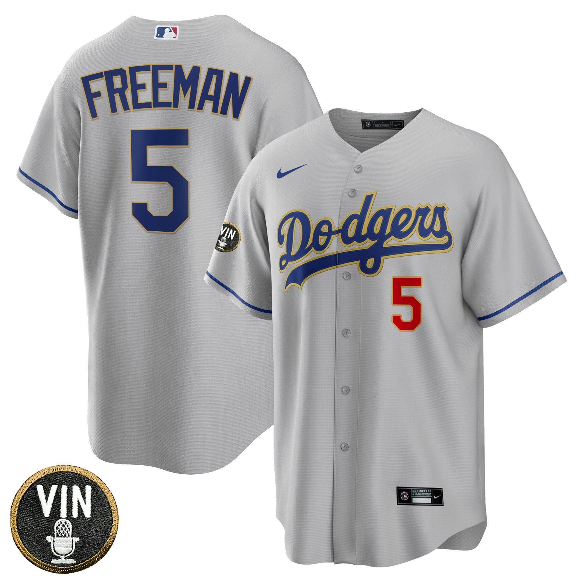 Camisa MLB Women’s Los Angeles Vin Scully Patch Dourada Trim Jersey