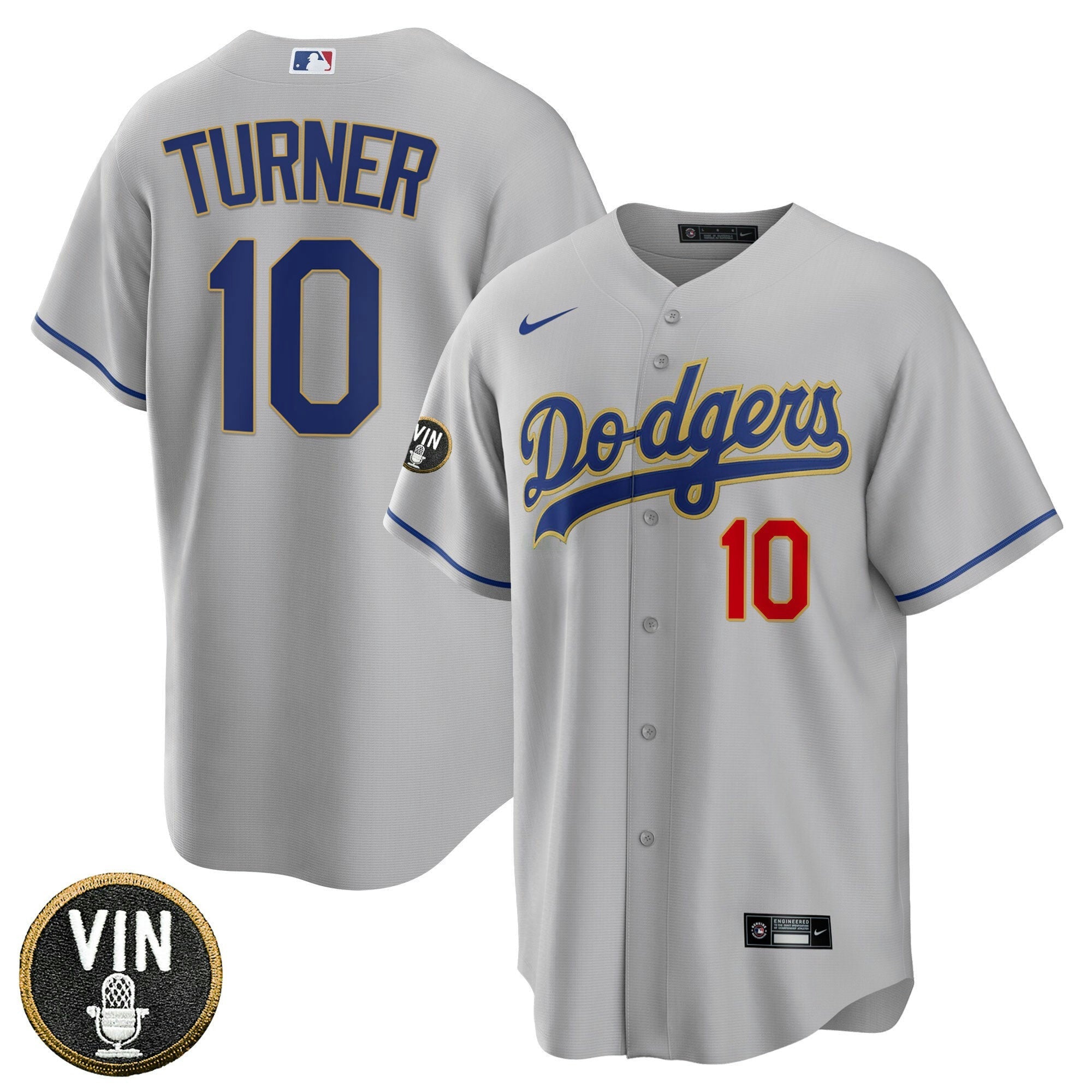 Camisa MLB Women’s Los Angeles Vin Scully Patch Dourada Trim Jersey