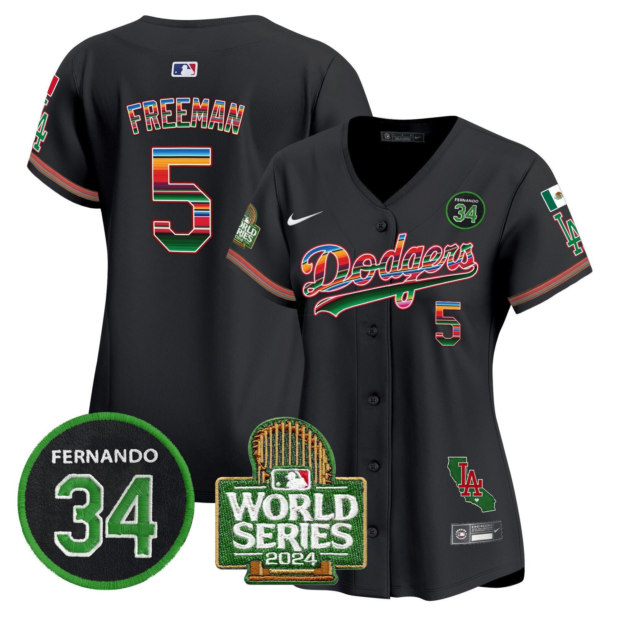 Camisa MLB Women’s Mexico Fernando Memorial & 2024 World Series Patch Vapor Premier Limited Jersey