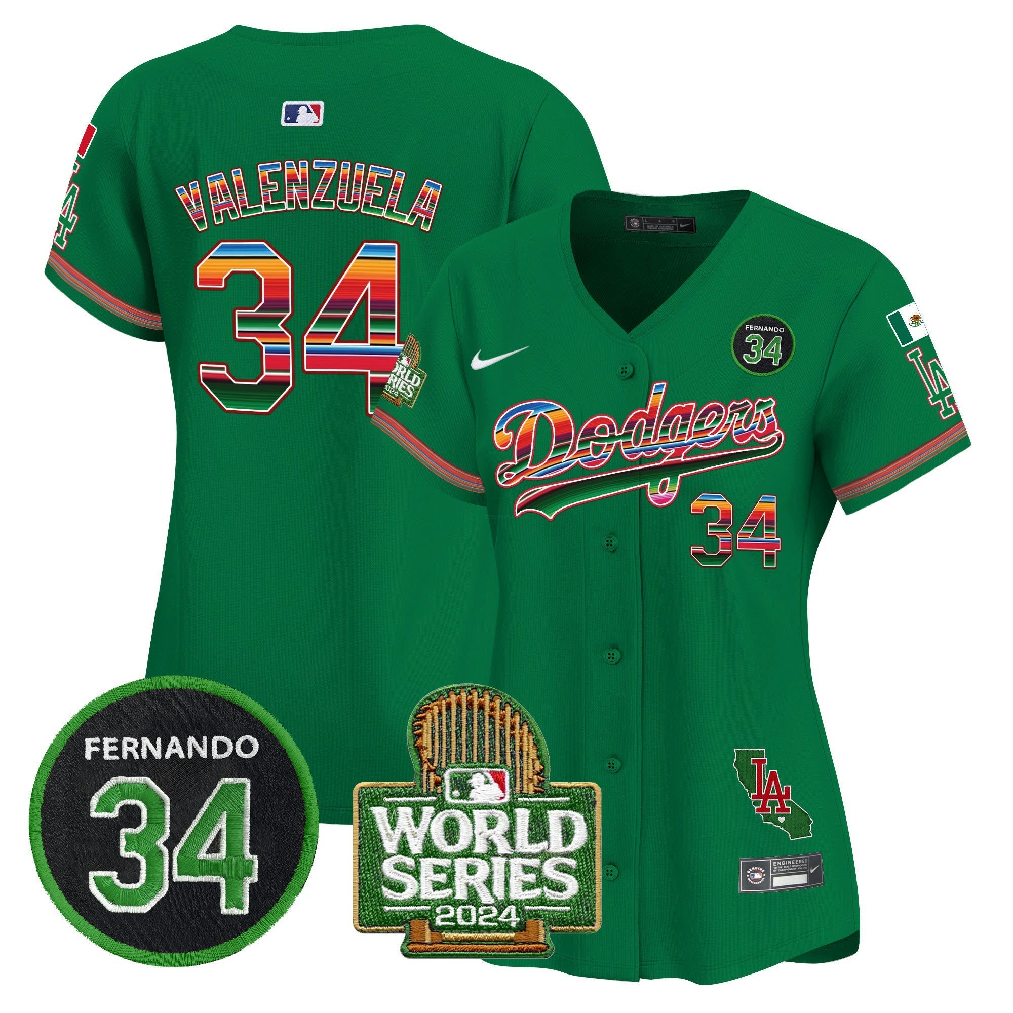 Camisa MLB Women’s Mexico Fernando Memorial & 2024 World Series Patch Vapor Premier Limited Jersey