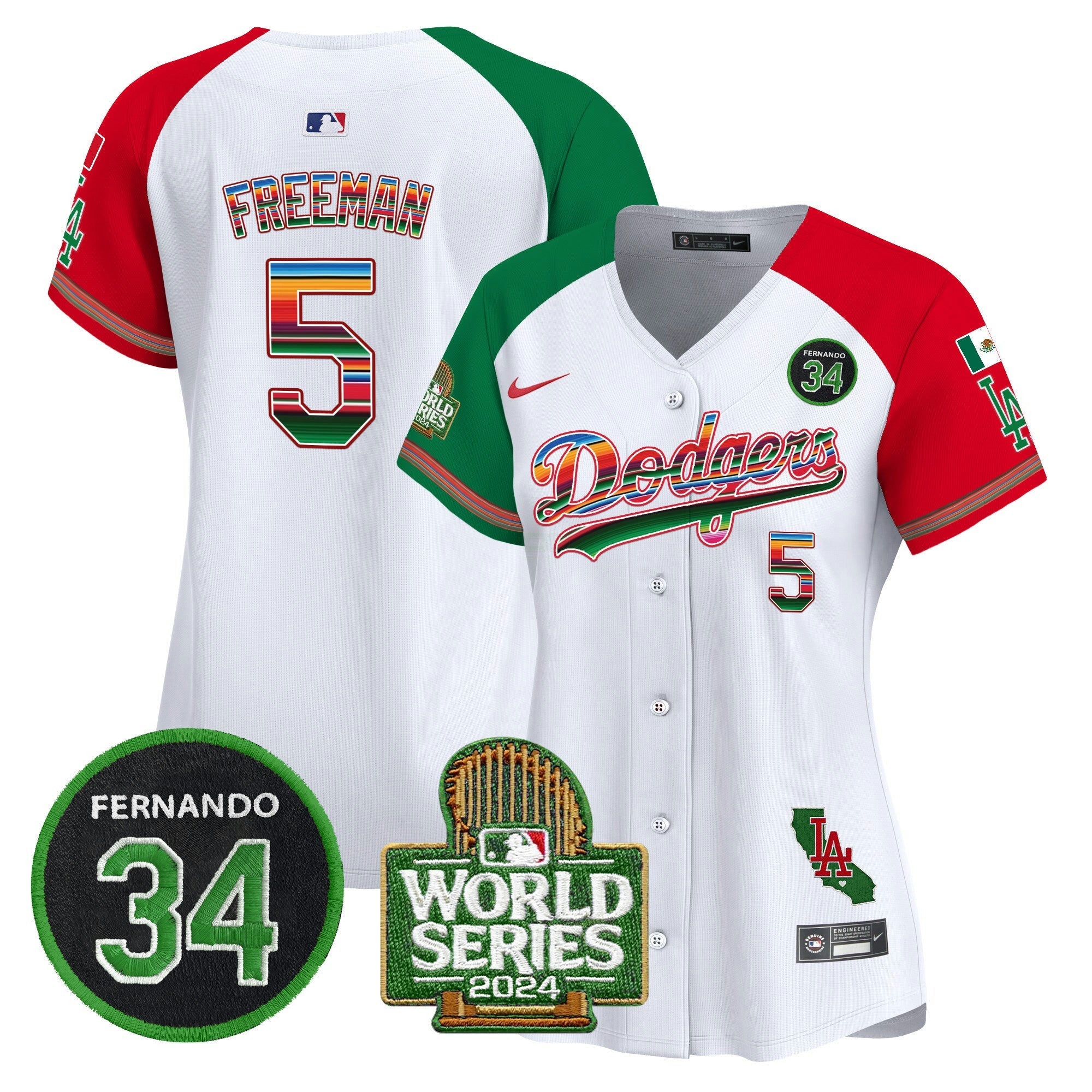Camisa MLB Women’s Mexico Fernando Memorial & 2024 World Series Patch Vapor Premier Limited Jersey