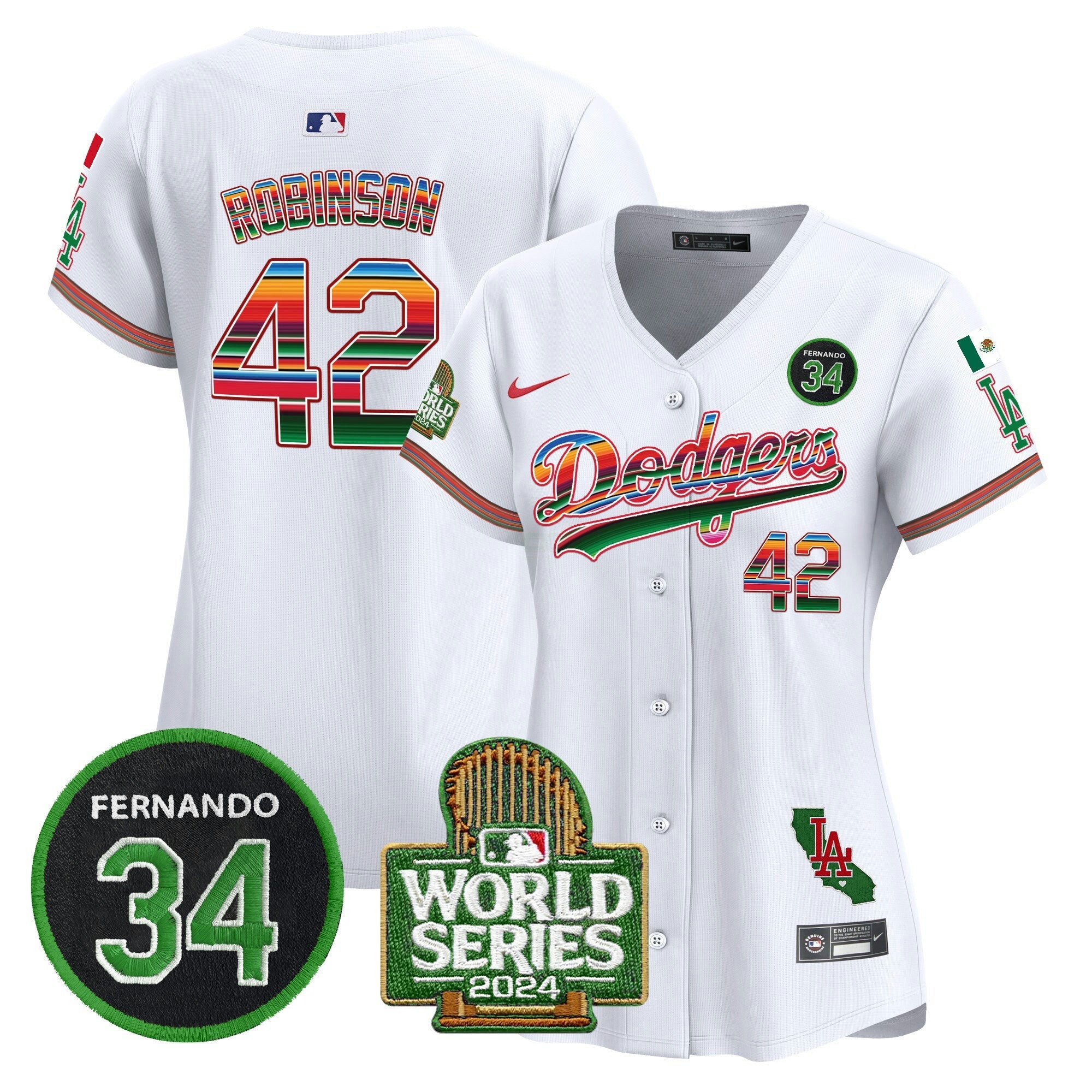 Camisa MLB Women’s Mexico Fernando Memorial & 2024 World Series Patch Vapor Premier Limited Jersey