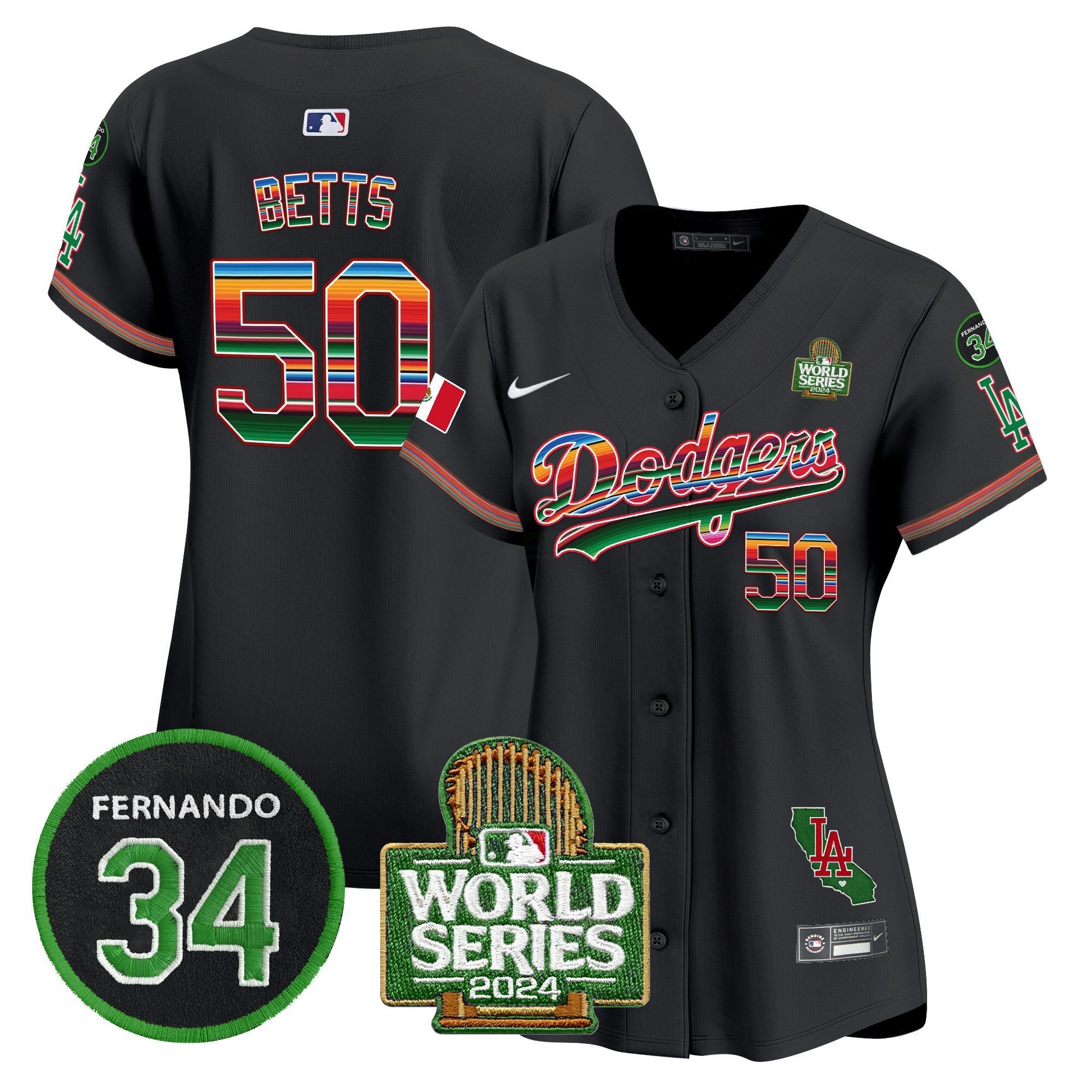 Camisa MLB Women’s Mexico Fernando Memorial & 2024 World Series Patch Vapor Premier Limited Jersey V2