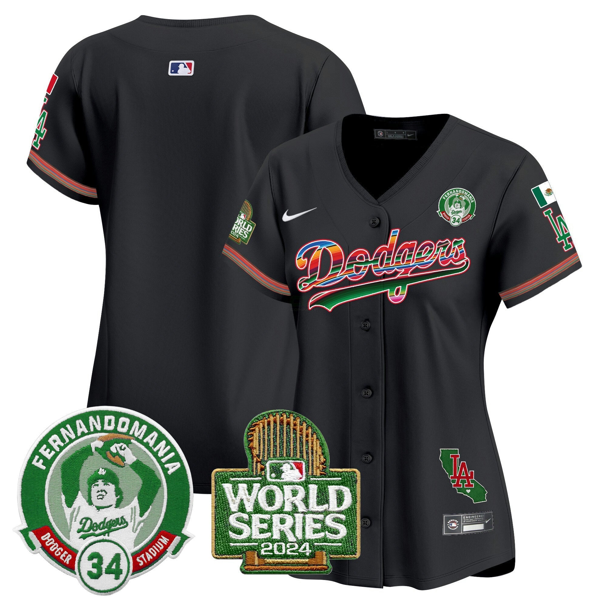 Camisa MLB Women’s Mexico Fernando Valenzuela & 2024 World Series Patch Vapor Premier Limited Jersey