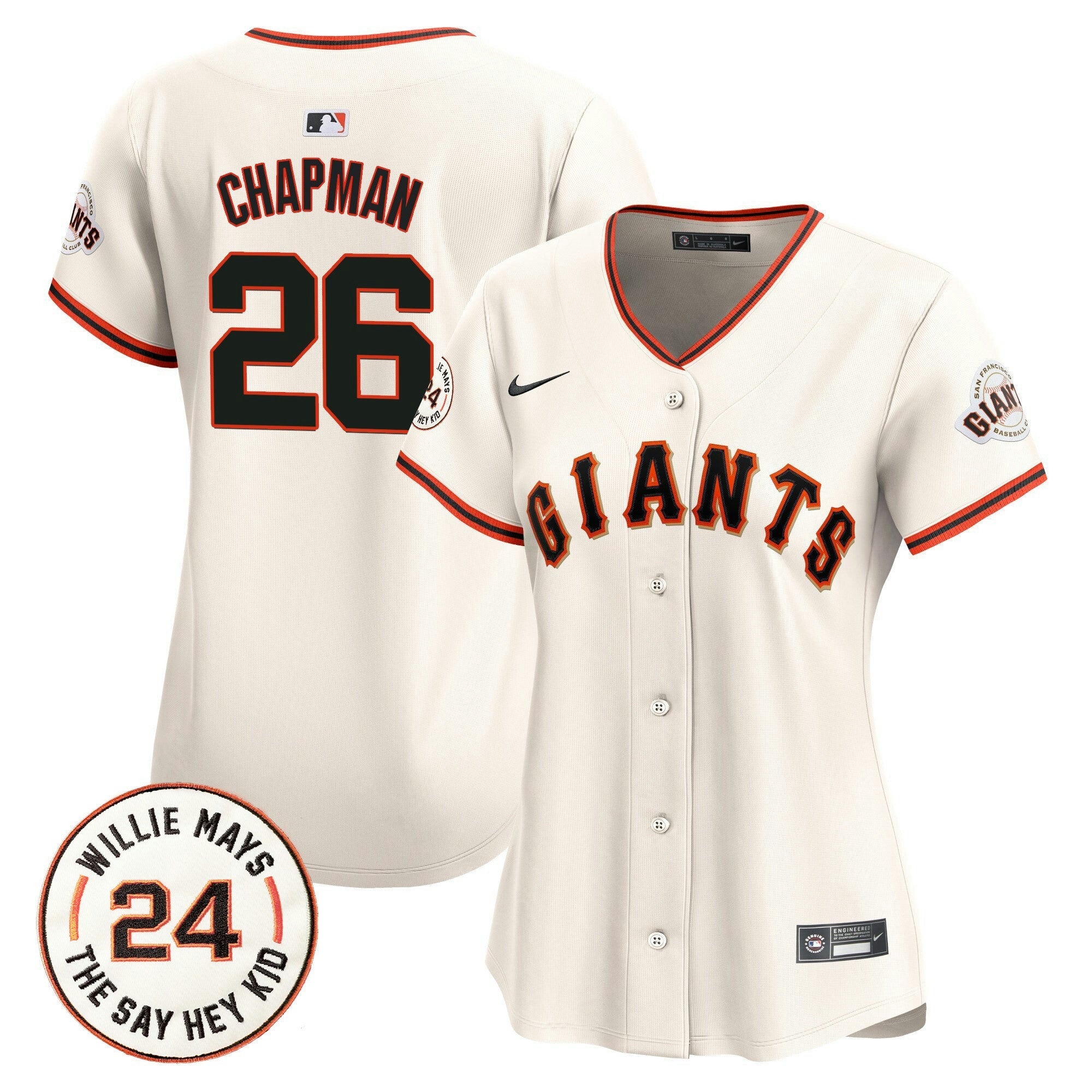 Camisa MLB Women’s San Francisco 2024 Willie Mays Patch Vapor Premier Limited Jersey
