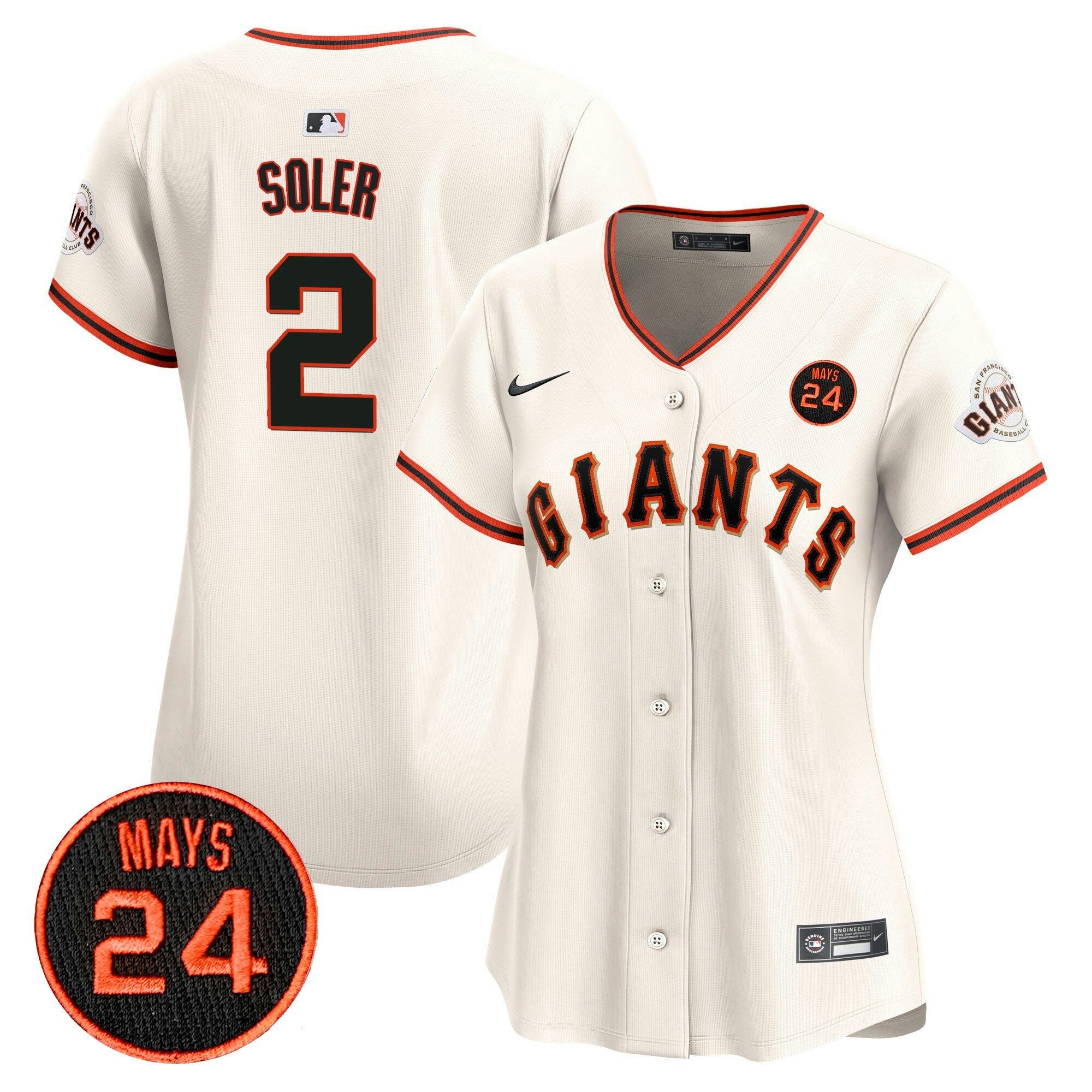 Camisa MLB Women’s San Francisco 2024 Willie Mays Patch Vapor Premier Limited Jersey V3
