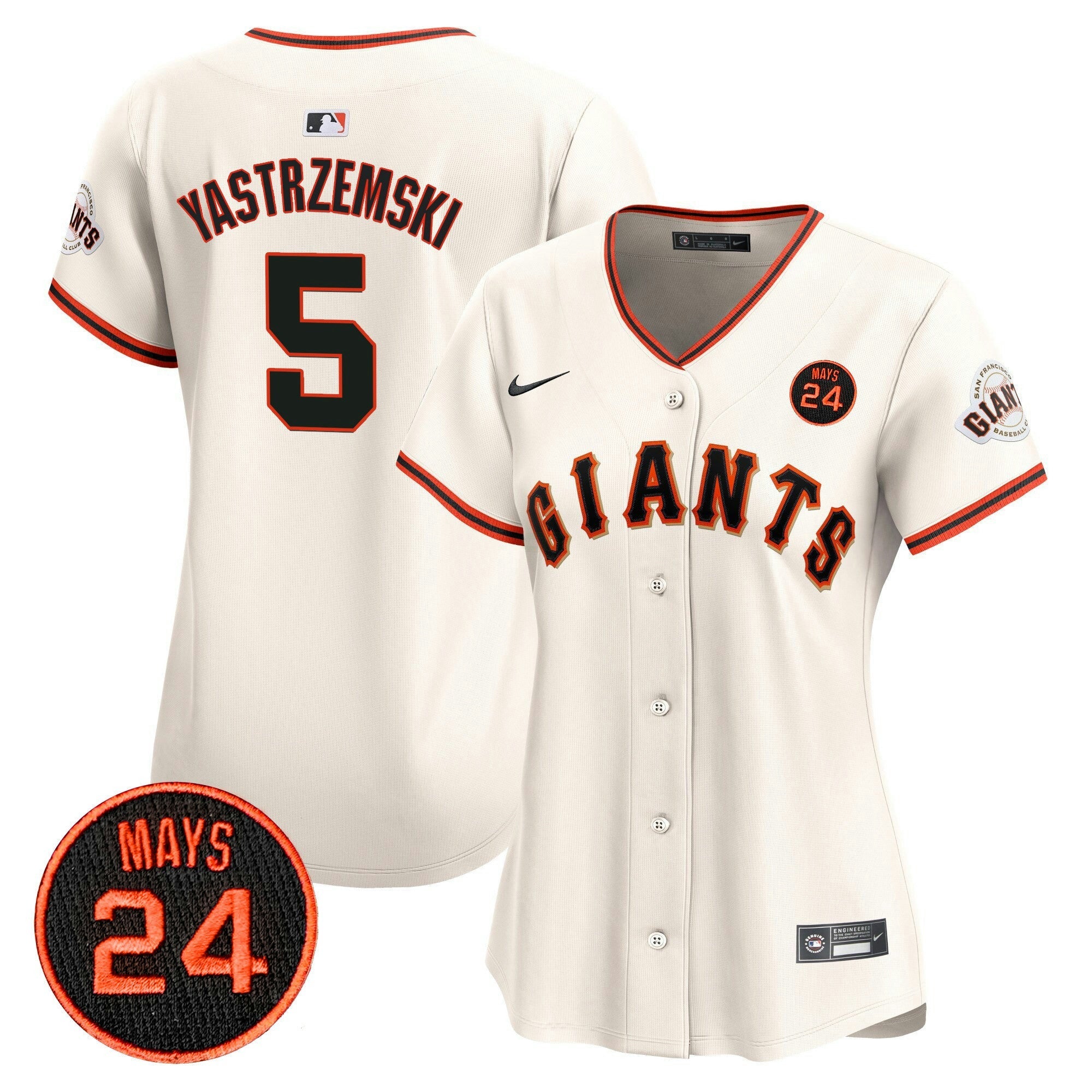 Camisa MLB Women’s San Francisco 2024 Willie Mays Patch Vapor Premier Limited Jersey V3