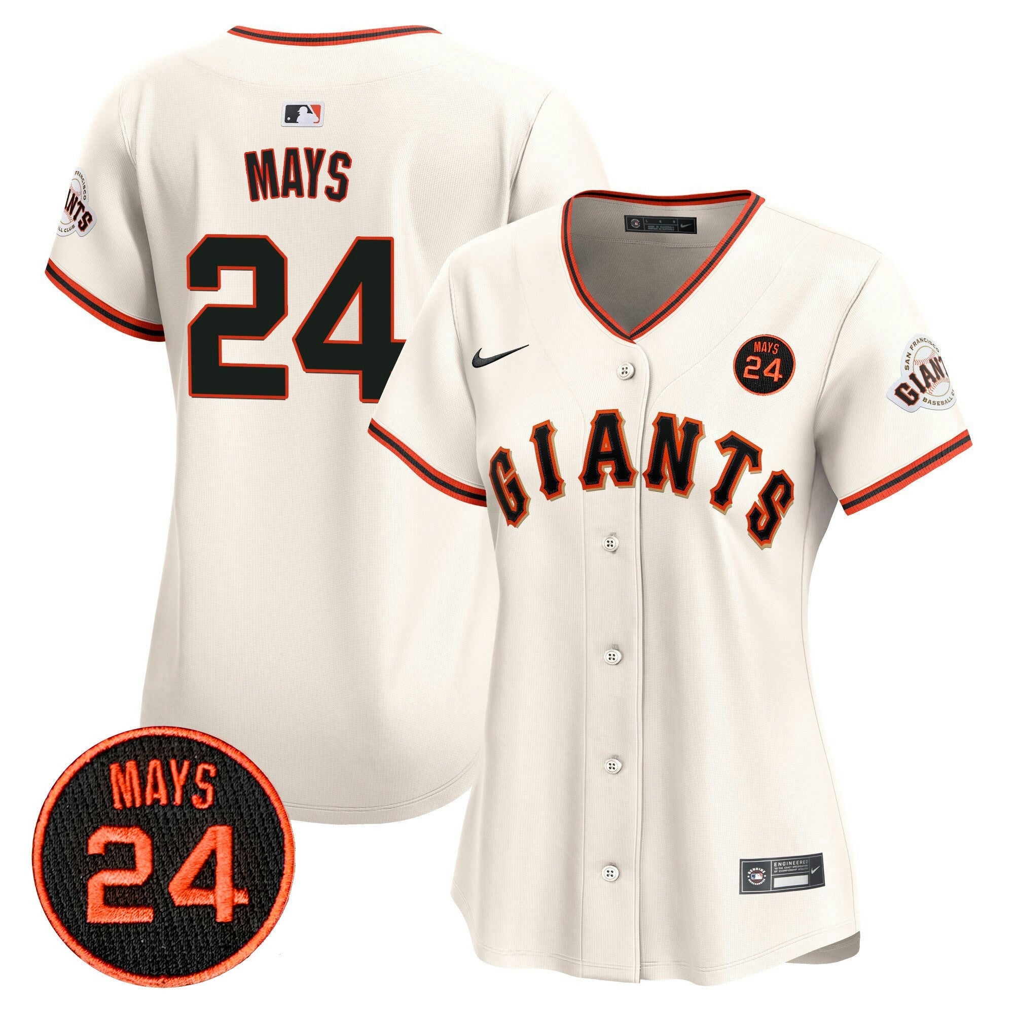 Camisa MLB Women’s San Francisco 2024 Willie Mays Patch Vapor Premier Limited Jersey V3