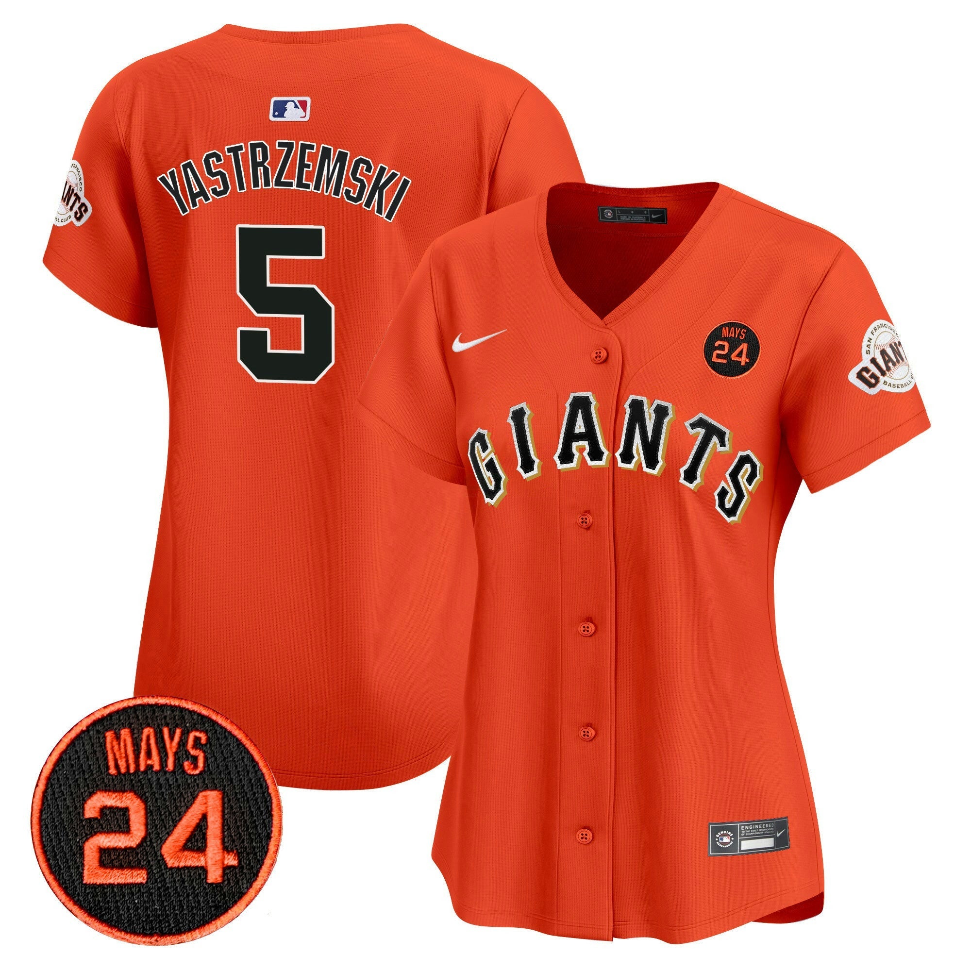 Camisa MLB Women’s San Francisco 2024 Willie Mays Patch Vapor Premier Limited Jersey V3
