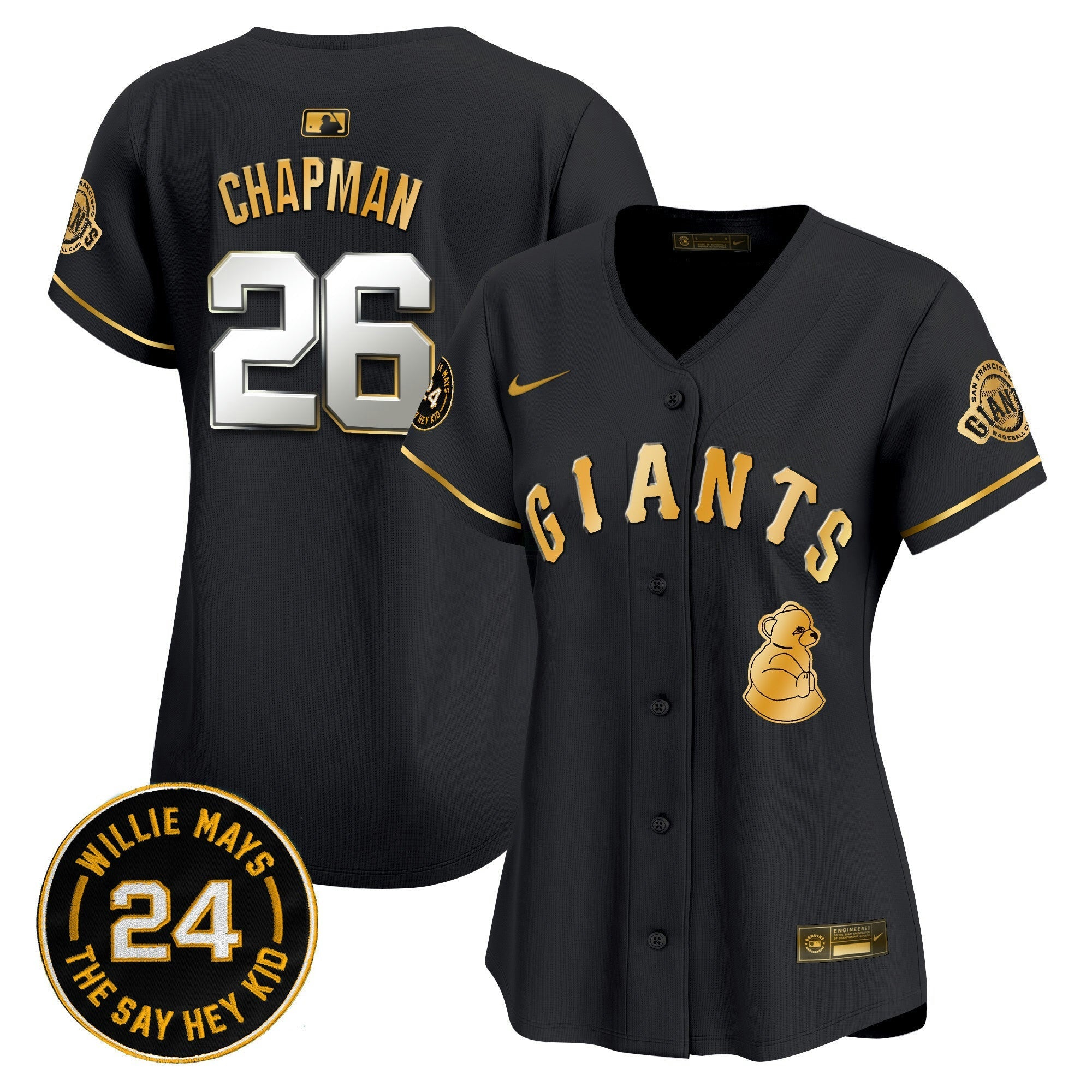 Camisa MLB Women’s San Francisco 2024 Willie Mays Patch Vapor Premier Limited Jersey V4