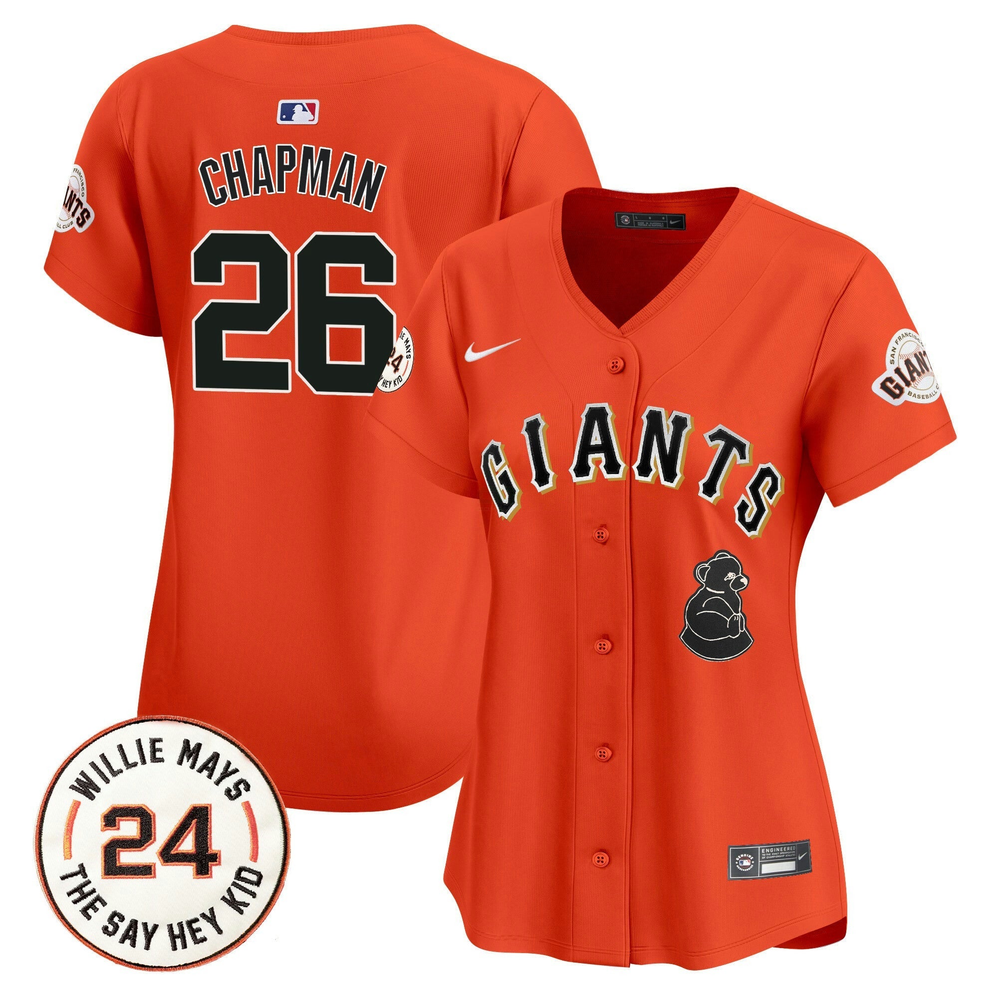 Camisa MLB Women’s San Francisco 2024 Willie Mays Patch Vapor Premier Limited Jersey V4