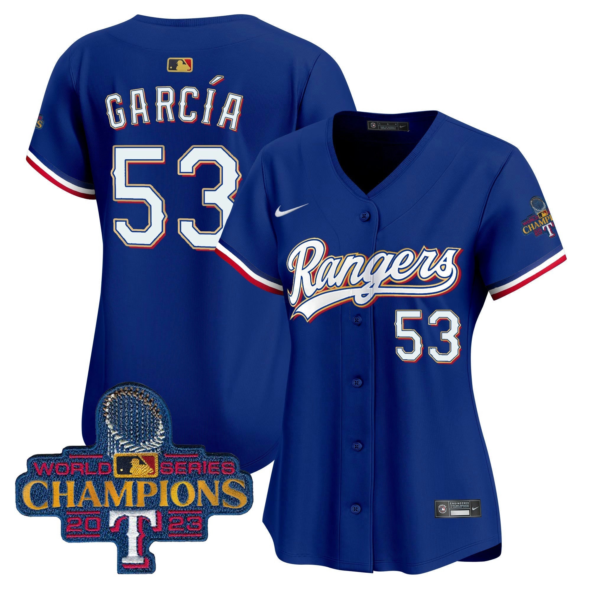 Camisa MLB Women’s Texas 2023 World Series Champions Dourada Trim Vapor Premier Limited Jersey