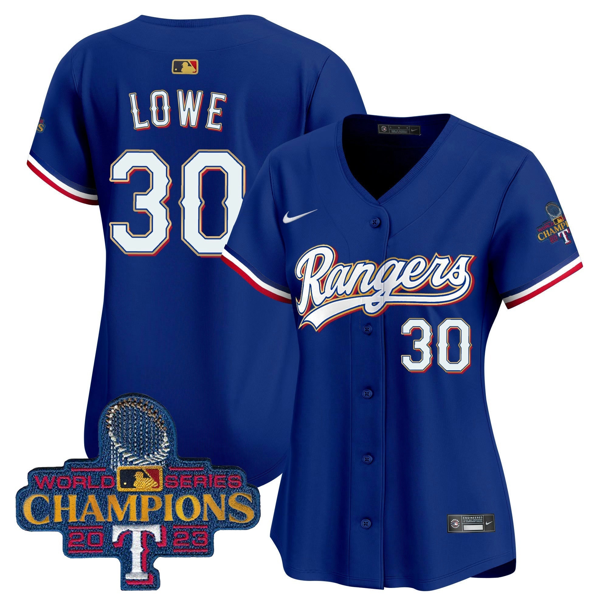 Camisa MLB Women’s Texas 2023 World Series Champions Dourada Trim Vapor Premier Limited Jersey