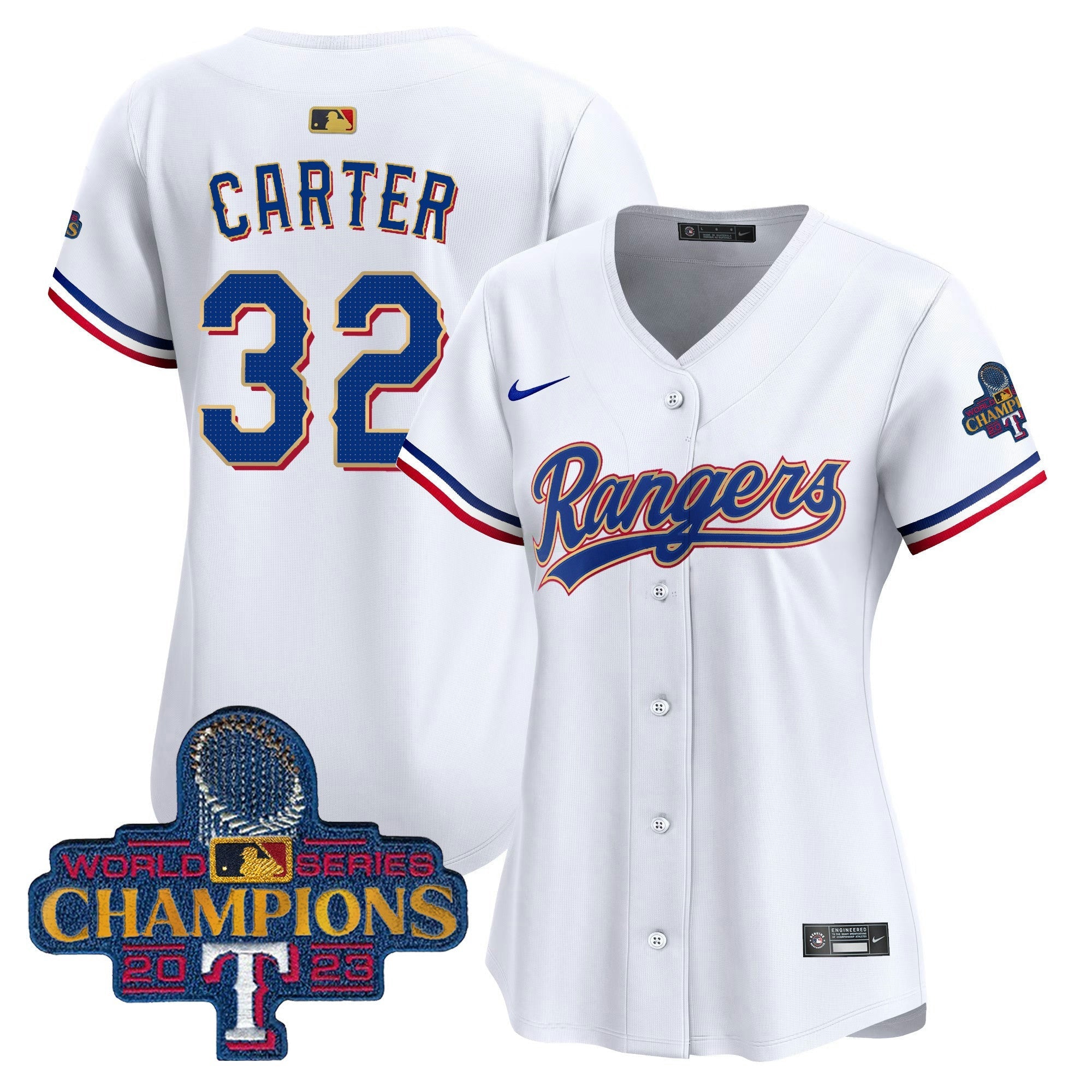 Camisa MLB Women’s Texas 2023 World Series Champions Dourada Trim Vapor Premier Limited Jersey