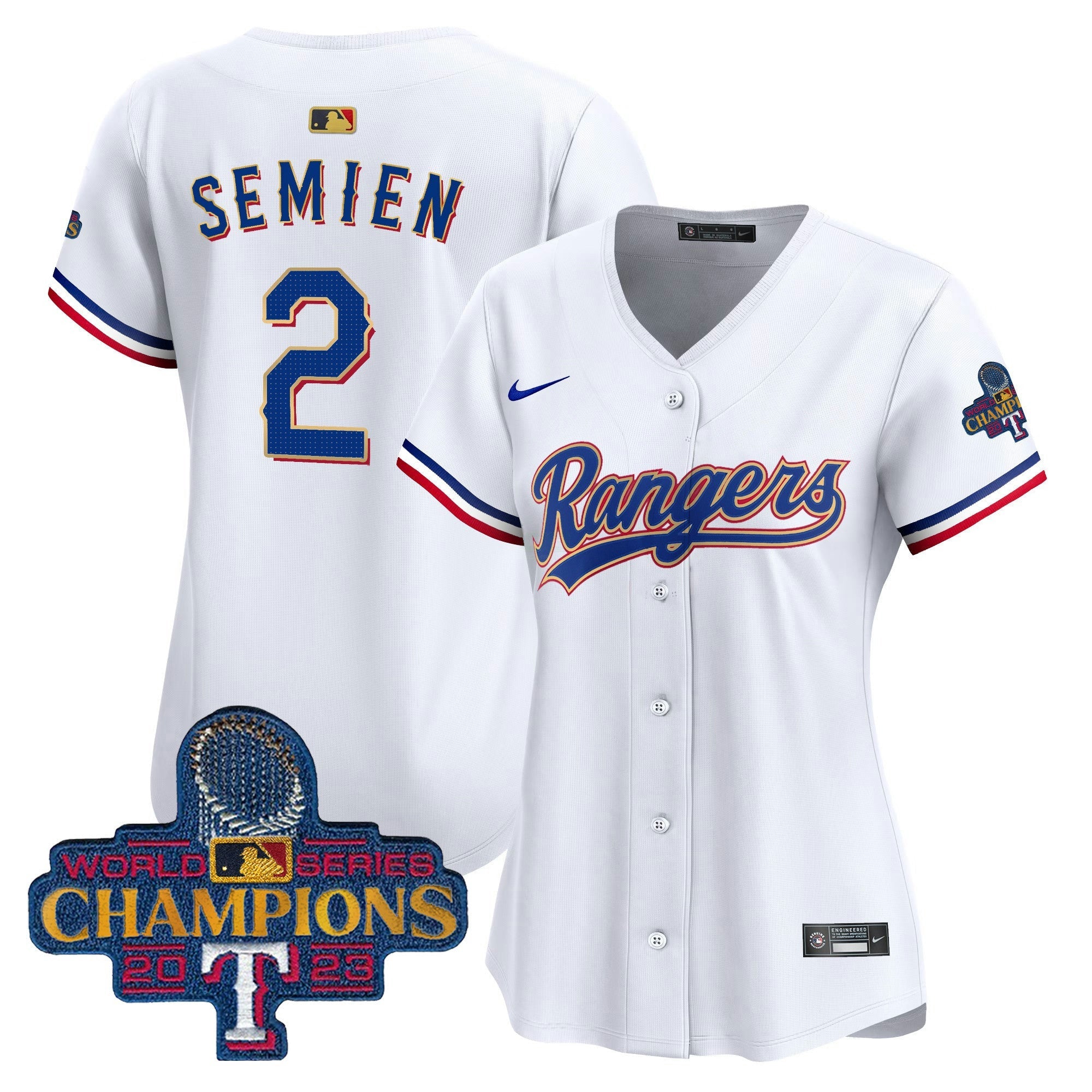Camisa MLB Women’s Texas 2023 World Series Champions Dourada Trim Vapor Premier Limited Jersey