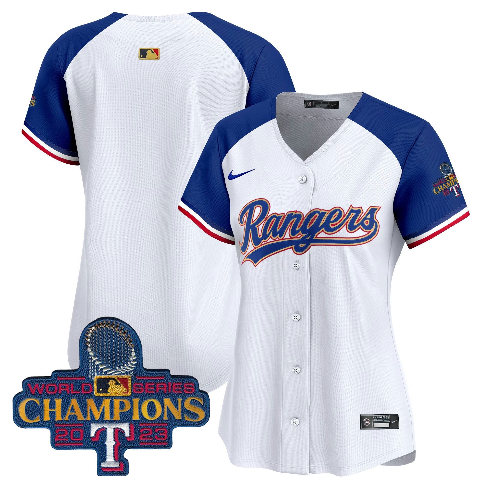 Camisa MLB Women’s Texas 2023 World Series Champions Dourada Trim Vapor Premier Limited Jersey