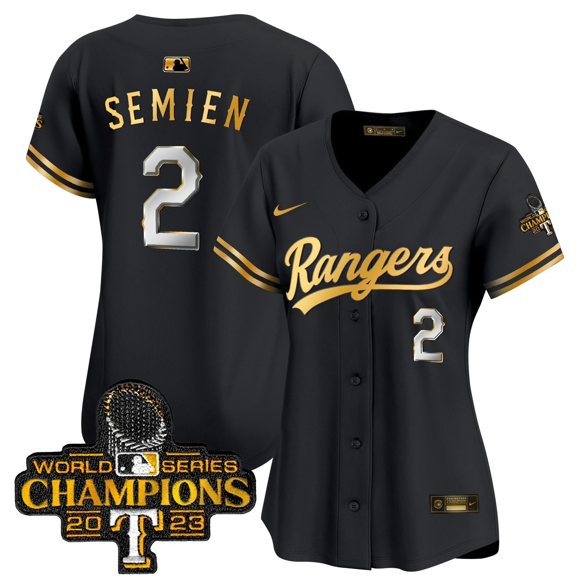 Camisa MLB Women’s Texas 2023 World Series Champions Dourada Trim Vapor Premier Limited Jersey
