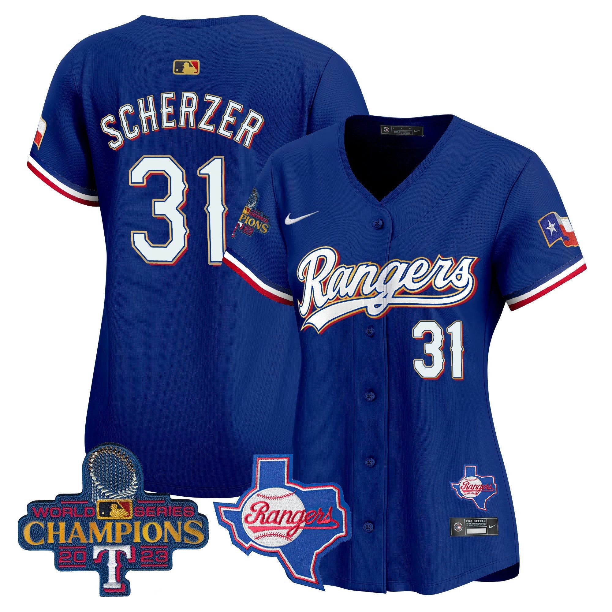 Camisa MLB Women’s Texas 2023 World Series Champions Dourada Trim Vapor Premier Limited Jersey V2