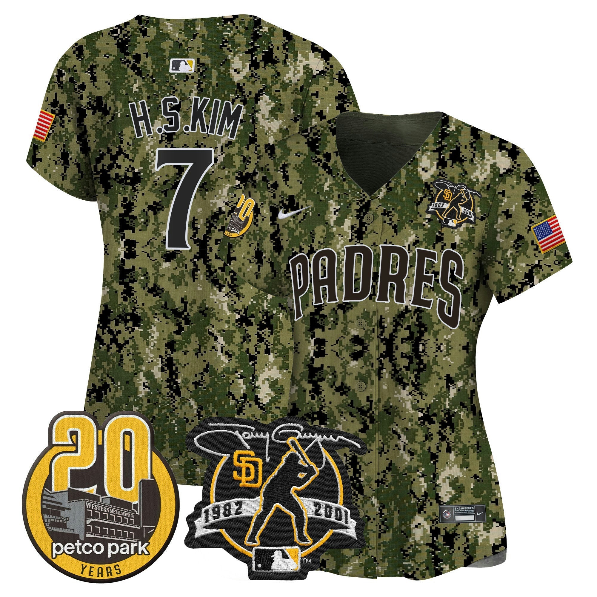 Camisa MLB Women’s Tony Gwynn & Petco Park 20th Patch USMC Vapor Premier Limited Jersey