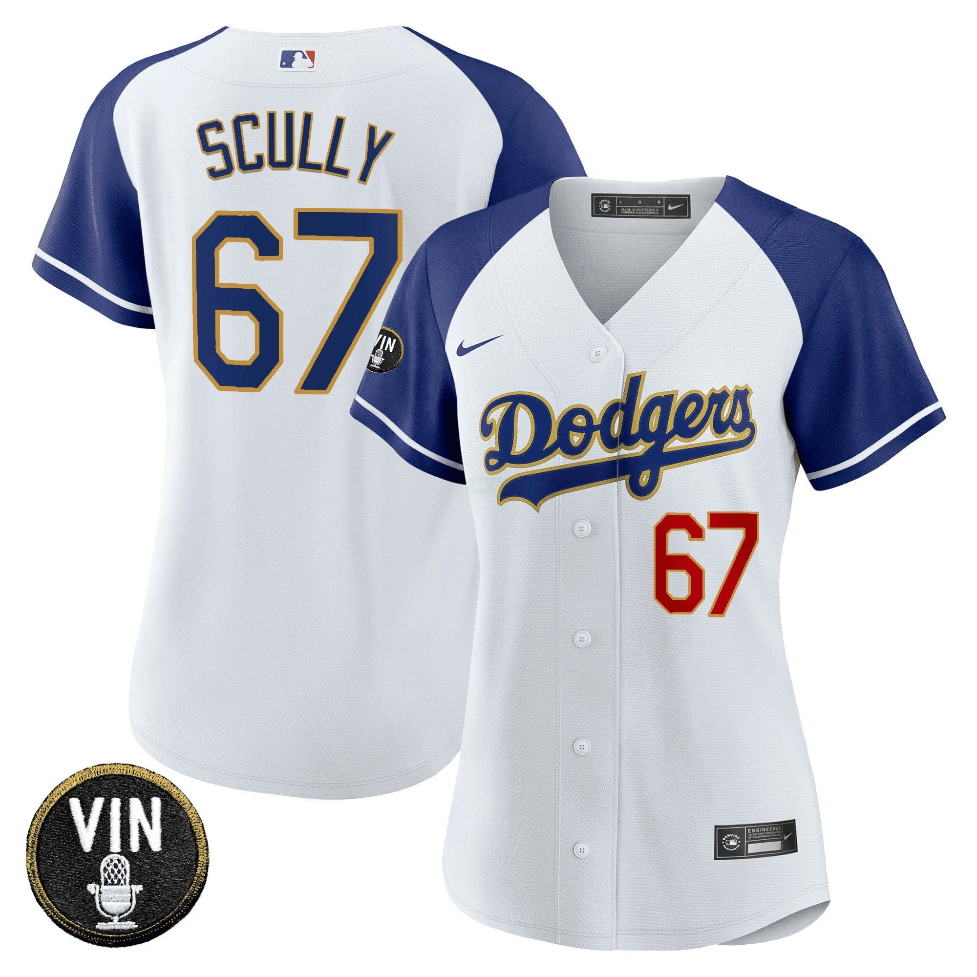 Camisa MLB Women’s Vin Scully Patch Dourada Trim Jersey