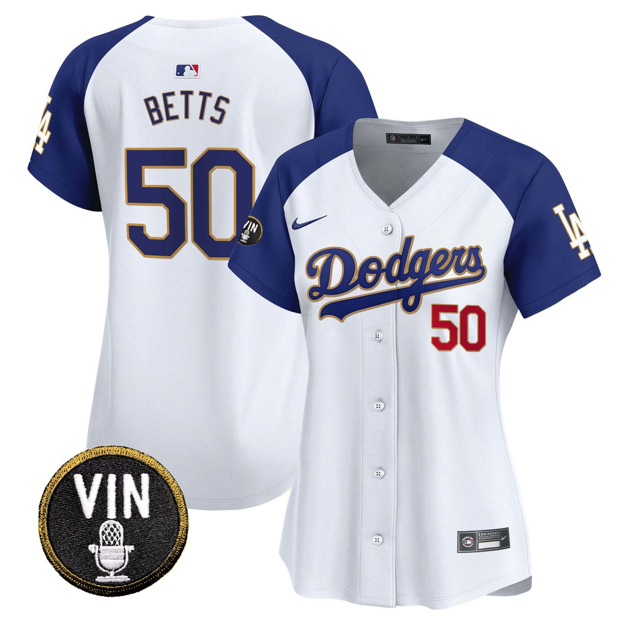 Camisa MLB Women’s Vin Scully Patch Dourada Trim Vapor Premier Limited Jersey