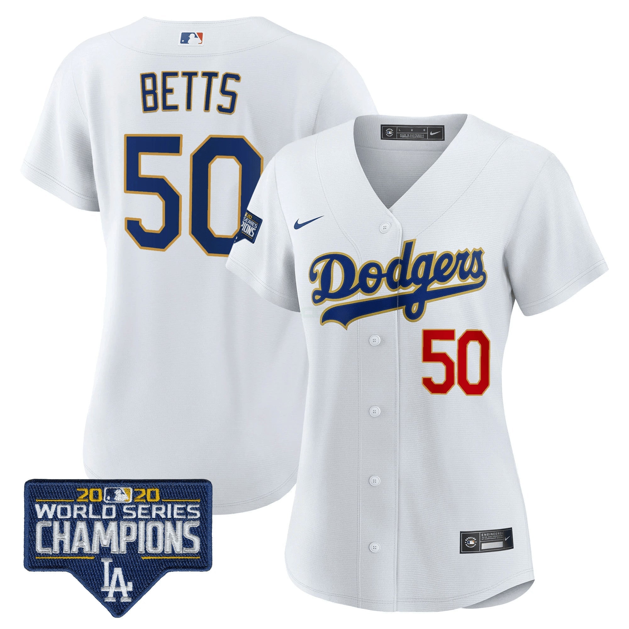 Camisa MLB Women’s World Series Champions Patch Dourada Trim Jersey