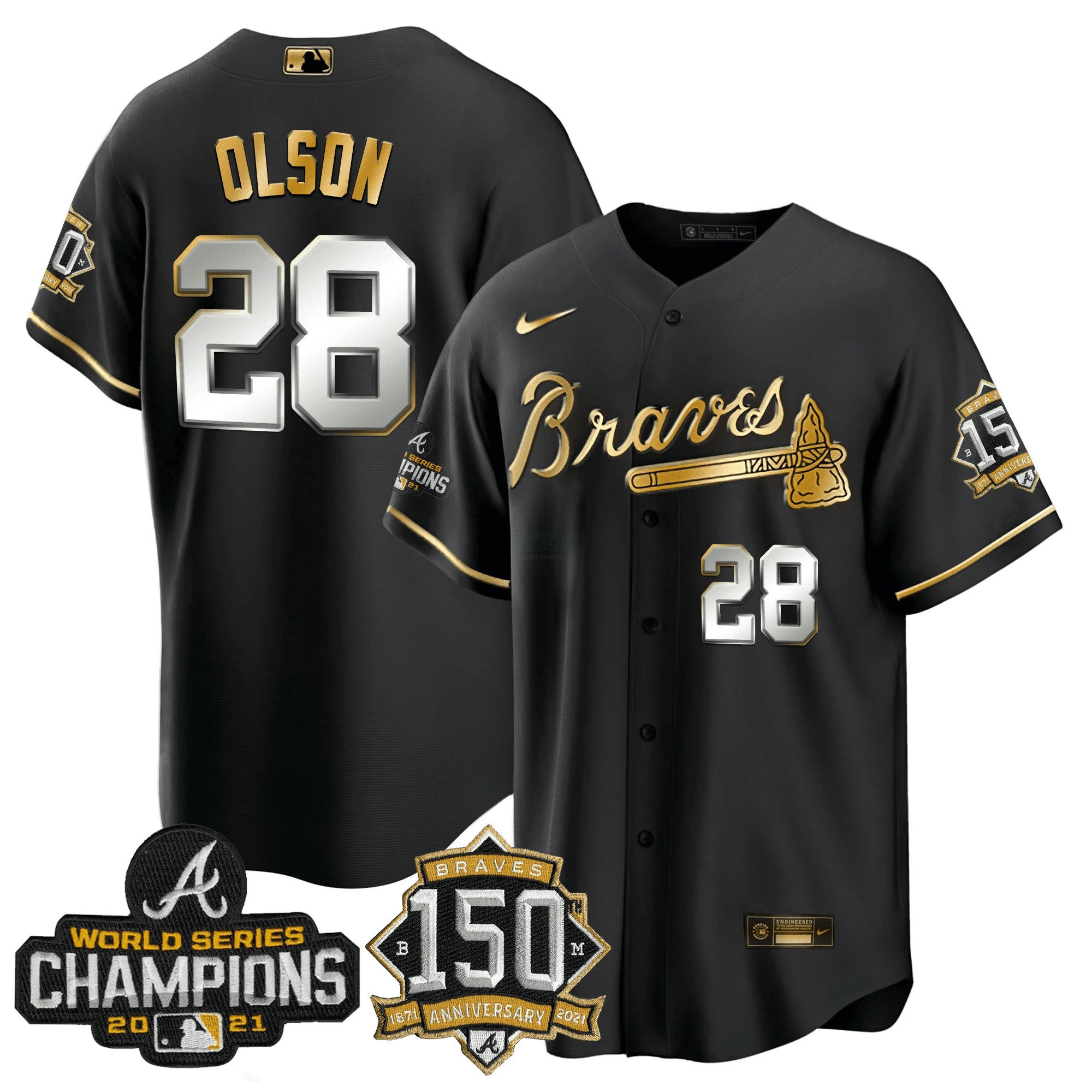 Camisa MLB World Series Champion Preta Dourada Cool Base Jersey