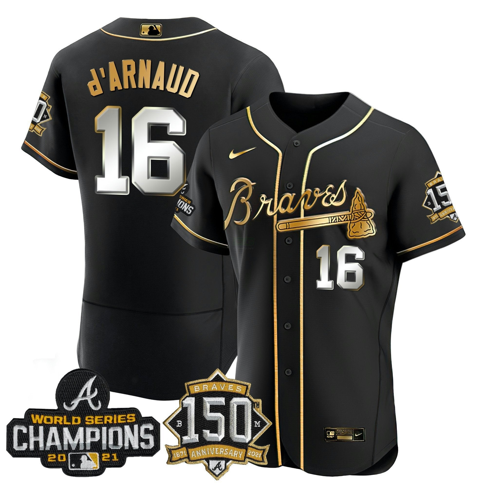 Camisa MLB World Series Champion Preta Dourada Flex Base Jersey