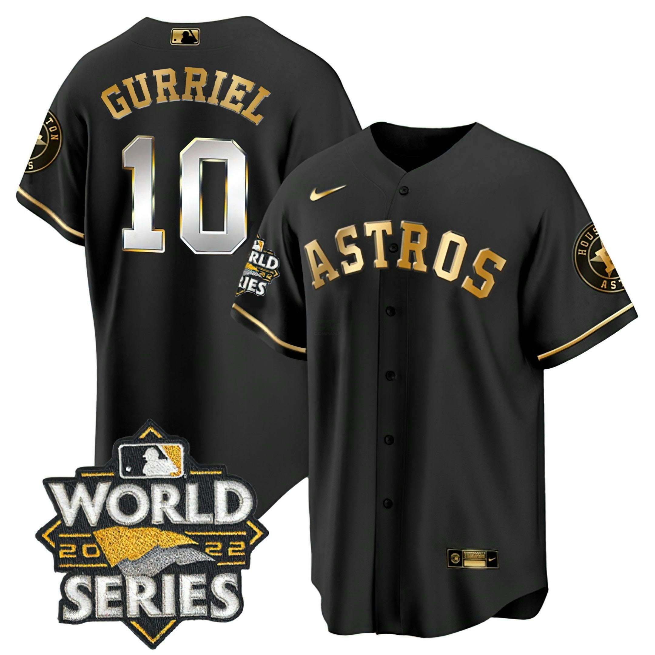 Camisa MLB Yuli Gurriel Houston 2022 World Series Preta Dourada Jersey Limited