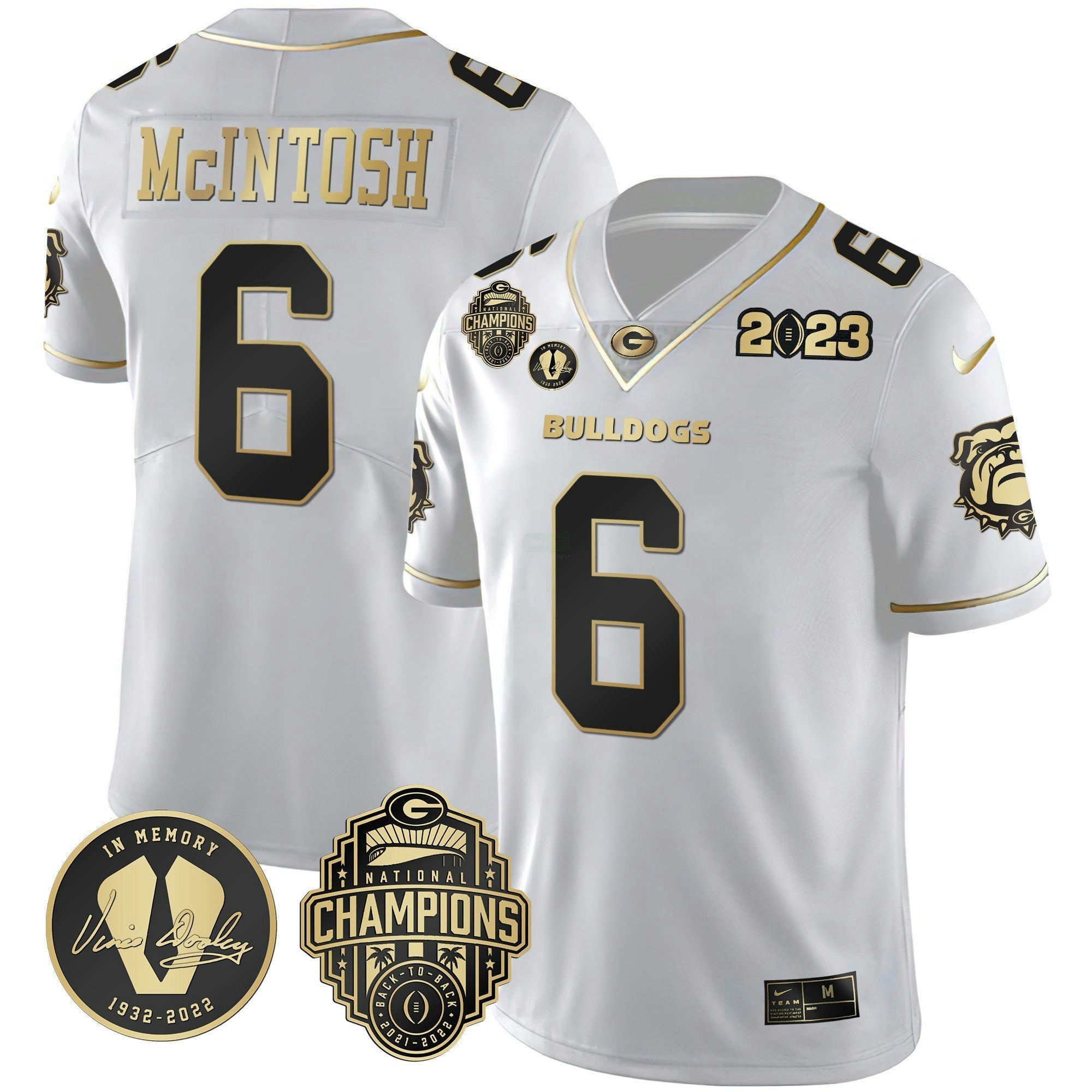 Camisa NCAA 2023 Champions & Vince Dooley Patch Dourada Jersey