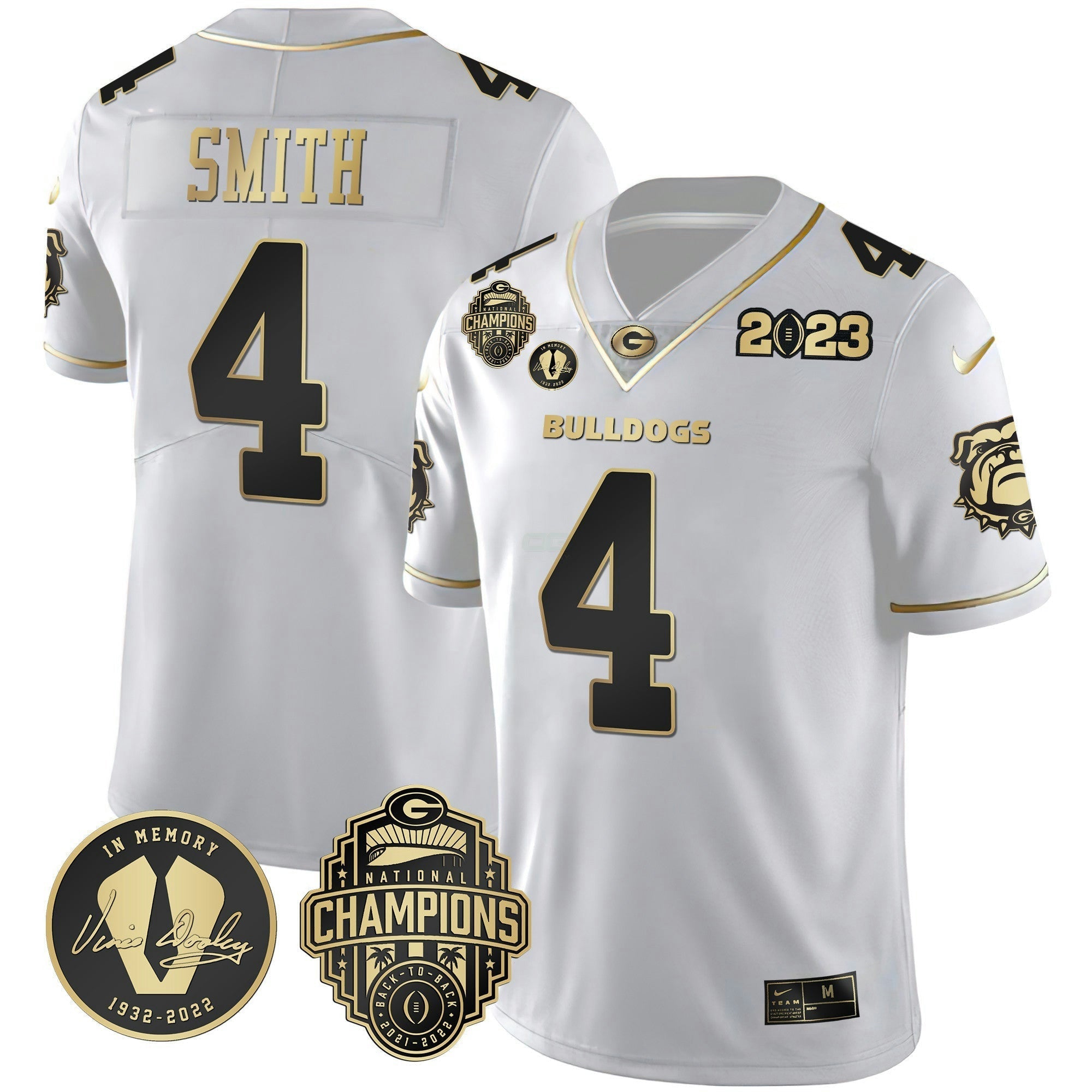 Camisa NCAA 2023 Champions & Vince Dooley Patch Dourada Jersey