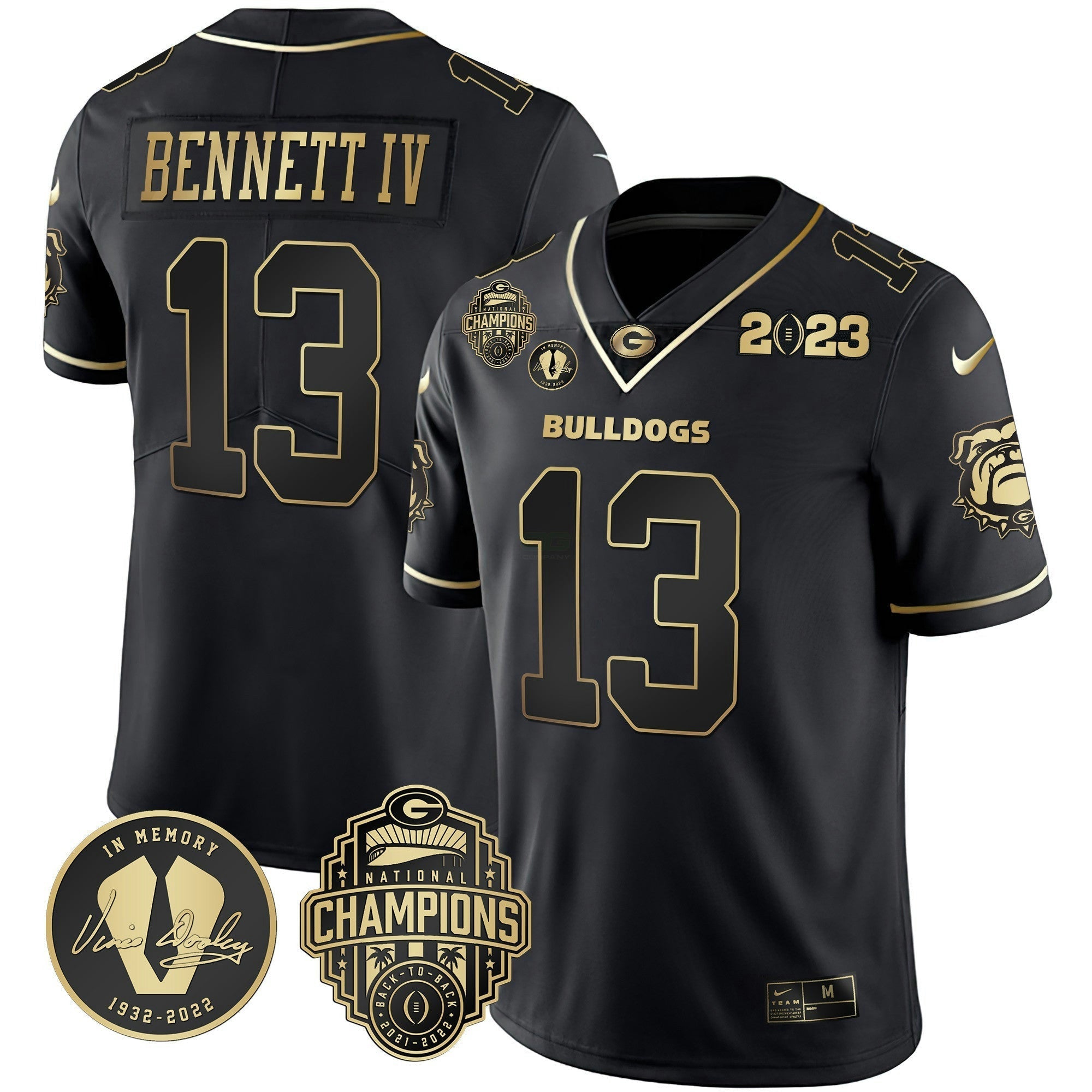 Camisa NCAA 2023 Champions & Vince Dooley Patch Dourada Jersey