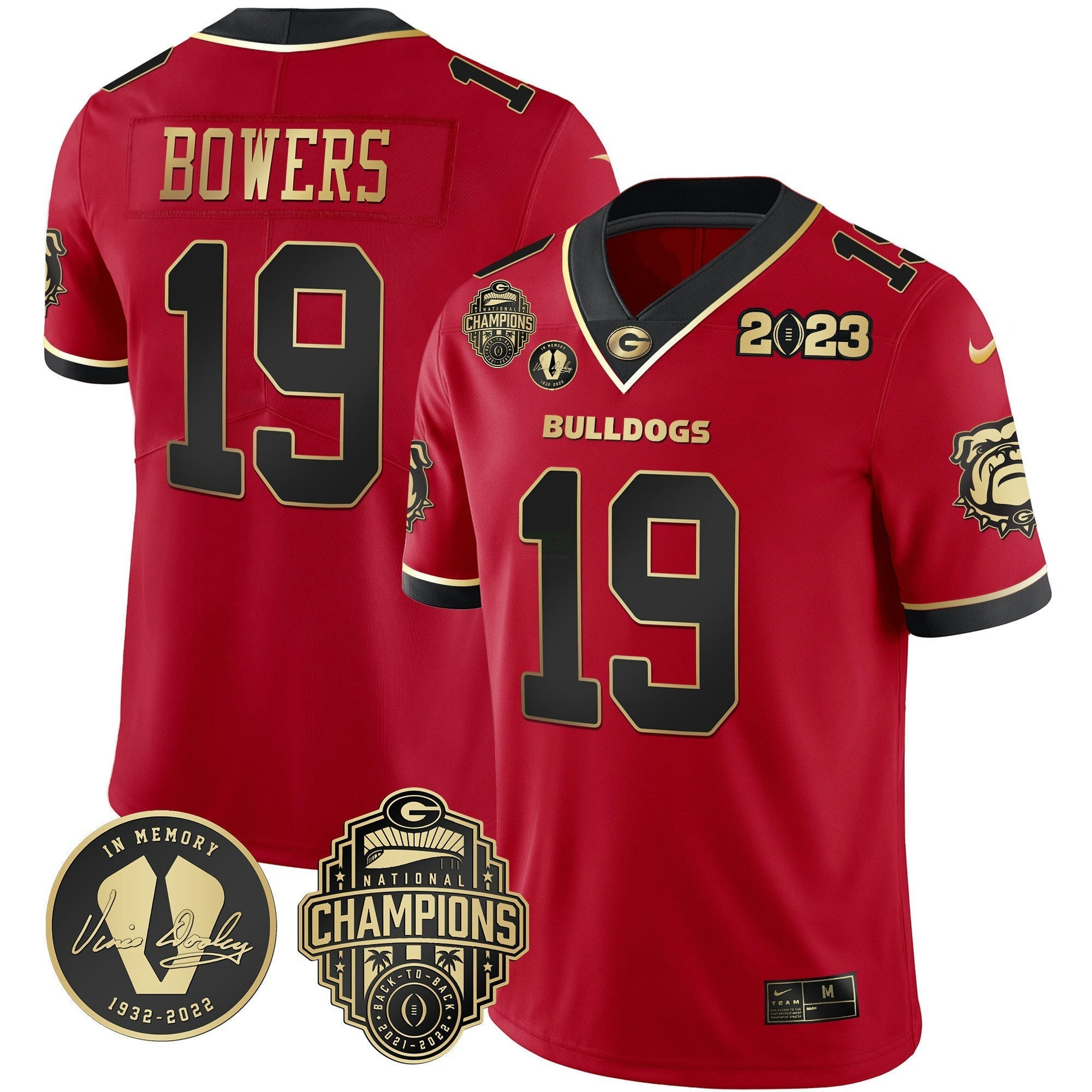 Camisa NCAA 2023 Champions & Vince Dooley Patch Dourada Jersey