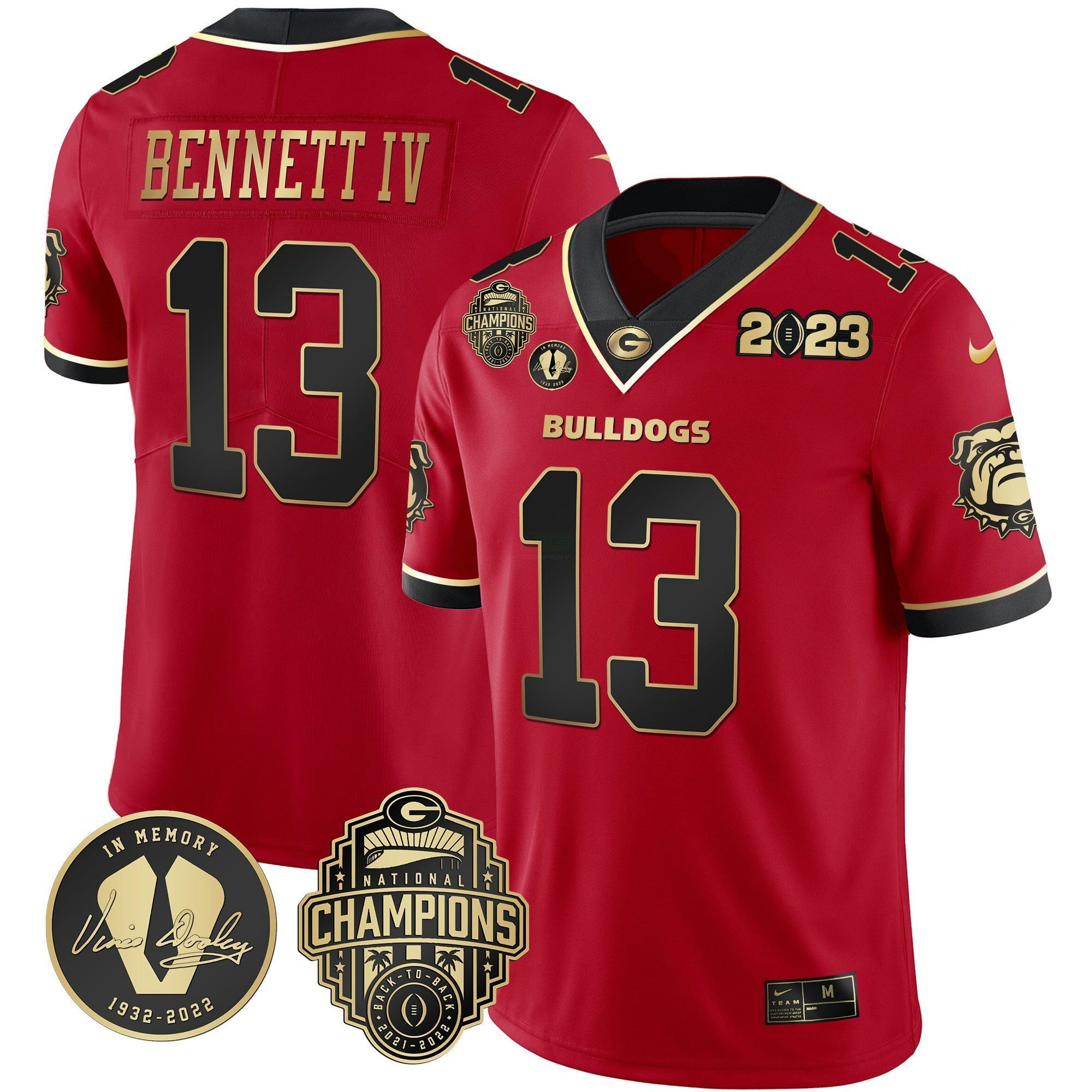 Camisa NCAA 2023 Champions & Vince Dooley Patch Dourada Jersey