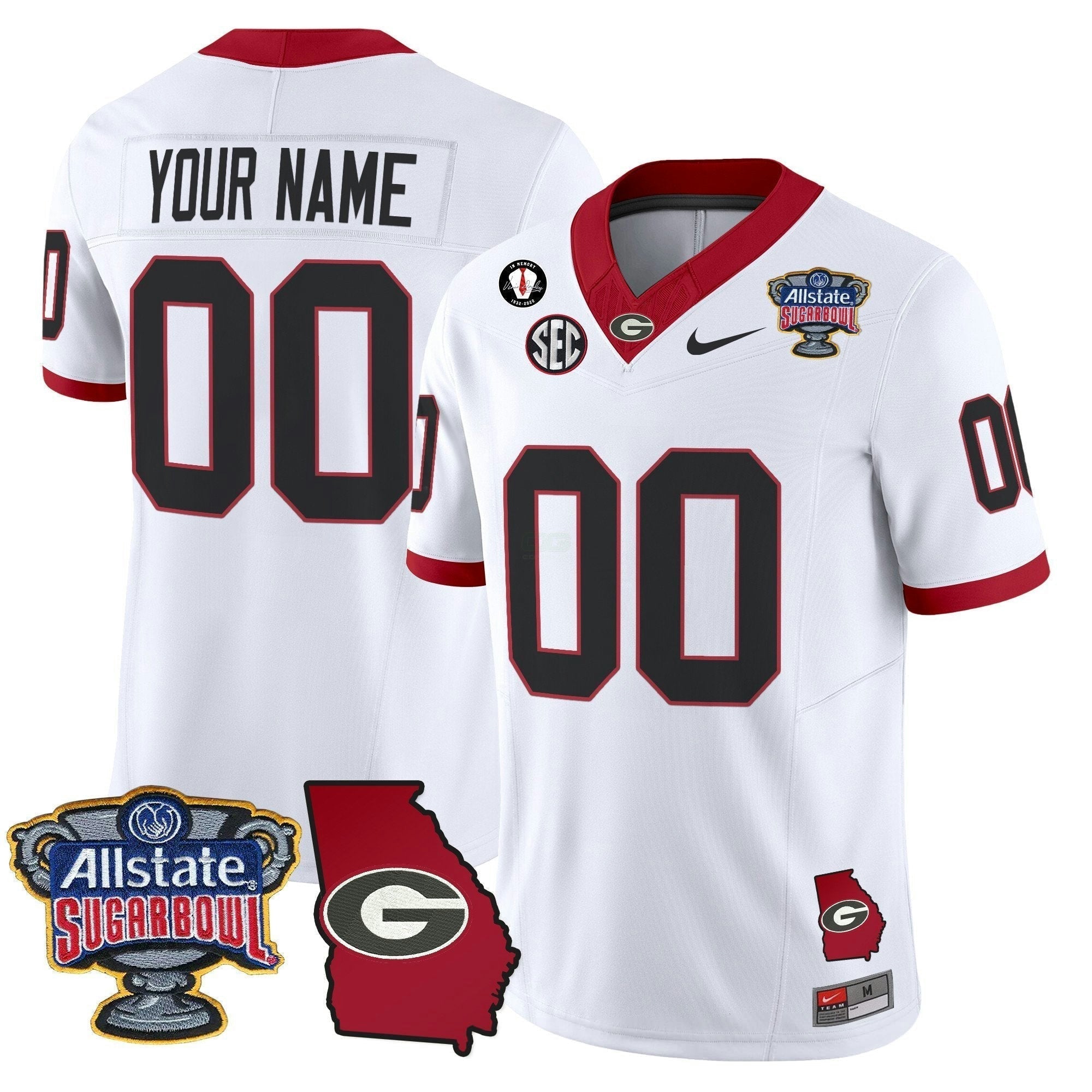 Camisa NCAA 2025 Sugar Bowl & Georgia Map Patch Vapor Limited Jersey N2
