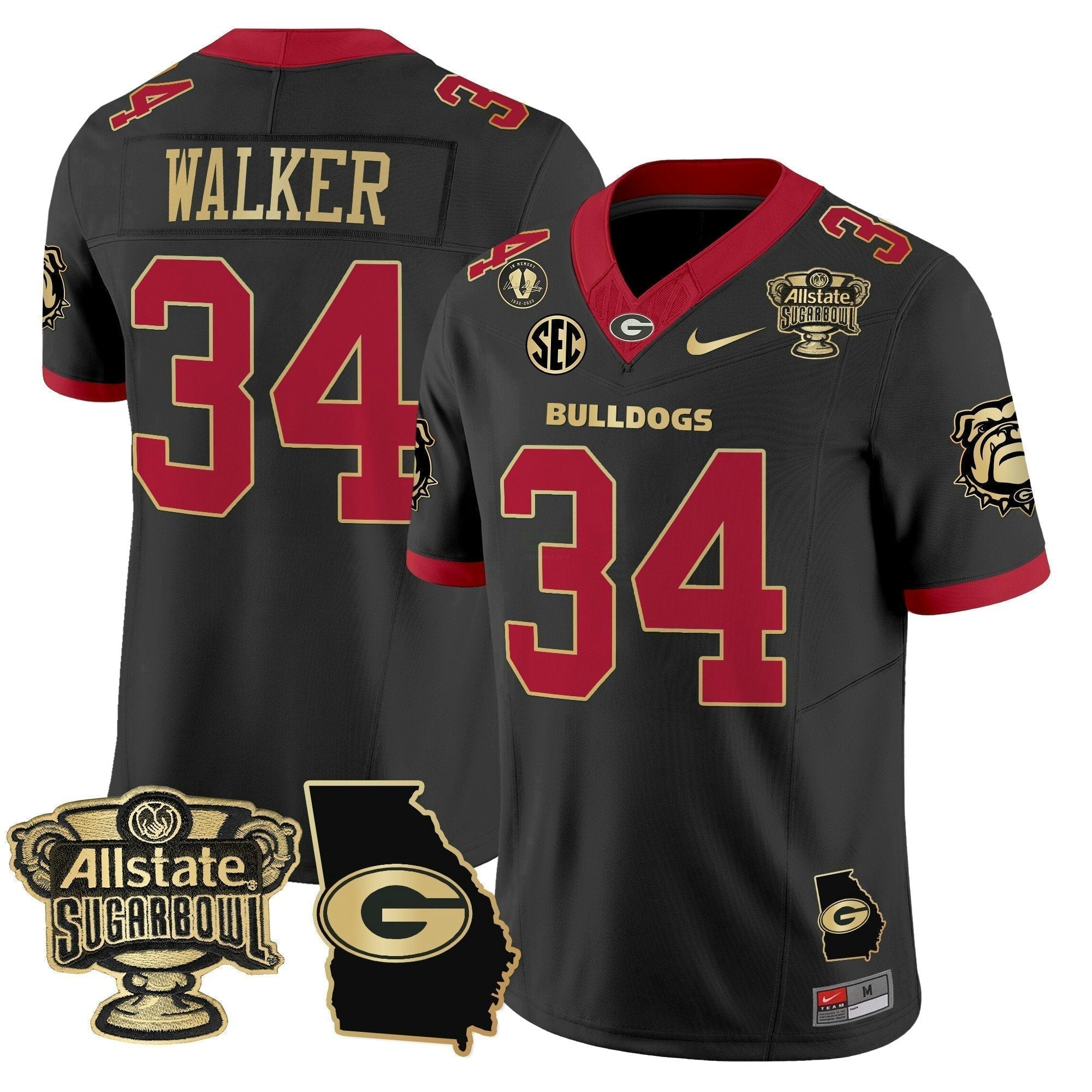 Camisa NCAA 2025 Sugar Bowl & Georgia Map Patch Vapor Limited Jersey