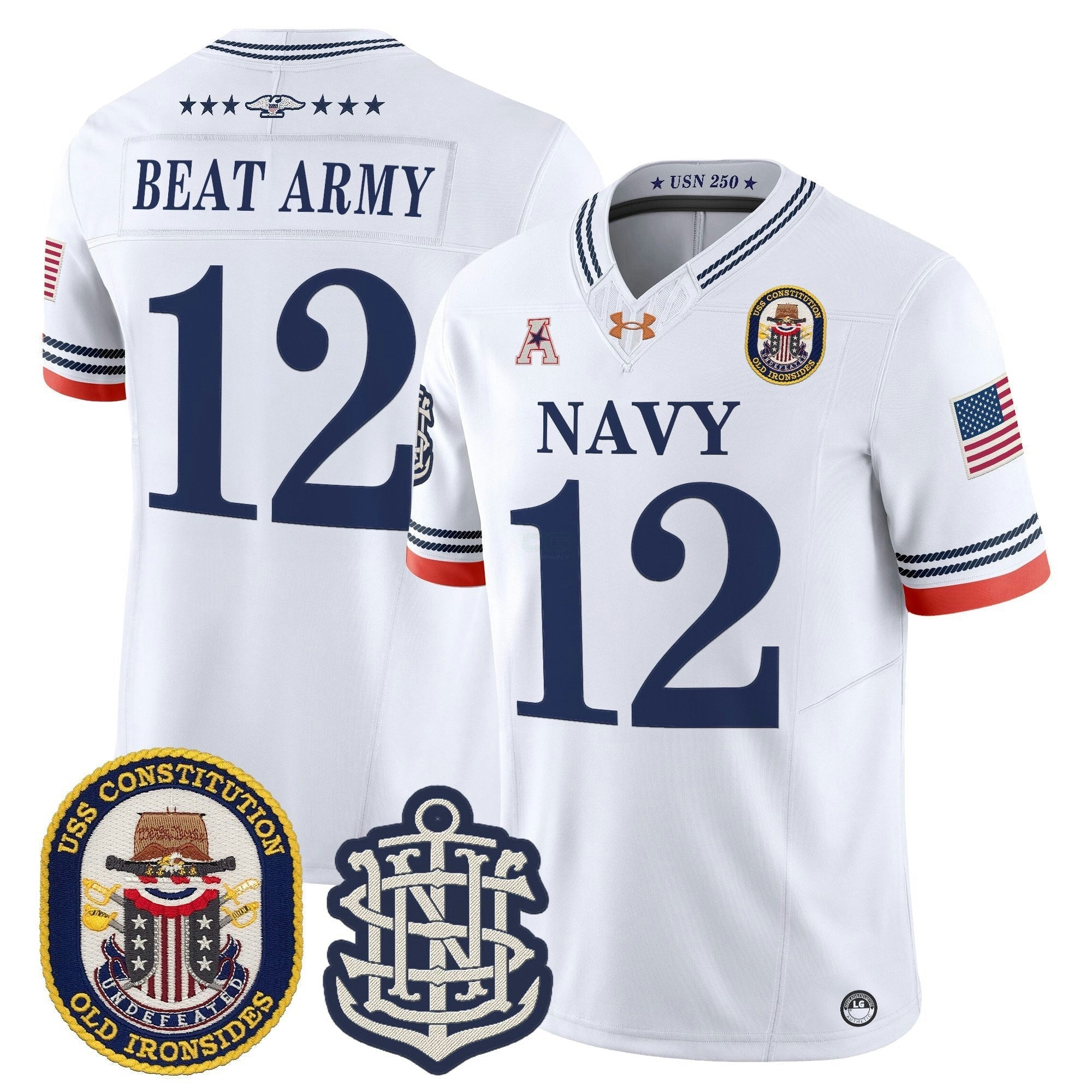 Camisa NCAA 250th Anniversary Vapor Limited Jersey - USS Constitution Patch - Stitched