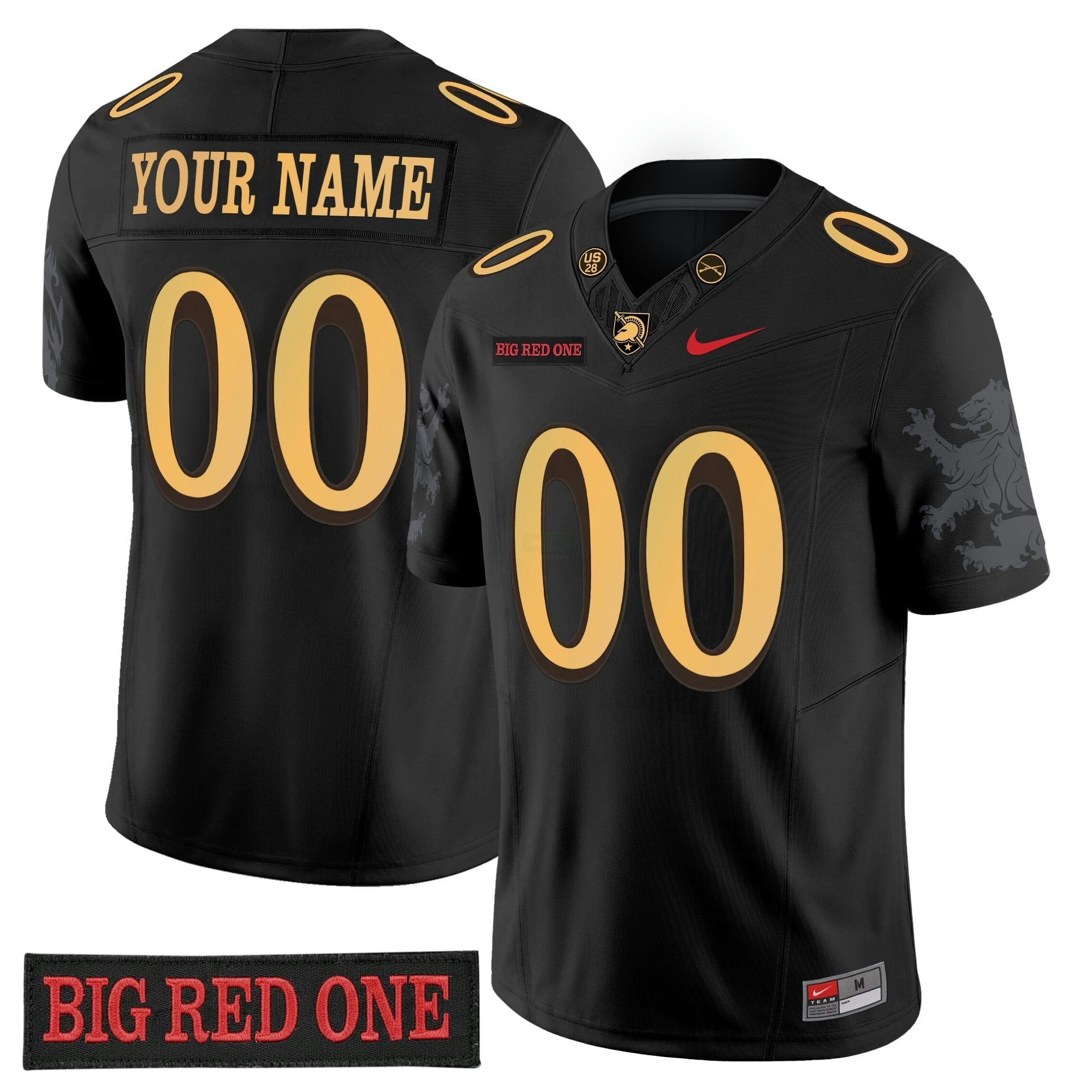 Camisa NCAA 'Big Red One Edition' Vapor Jersey - Stitched Numbers/Patches - Preta Lion Graphic Sleeves