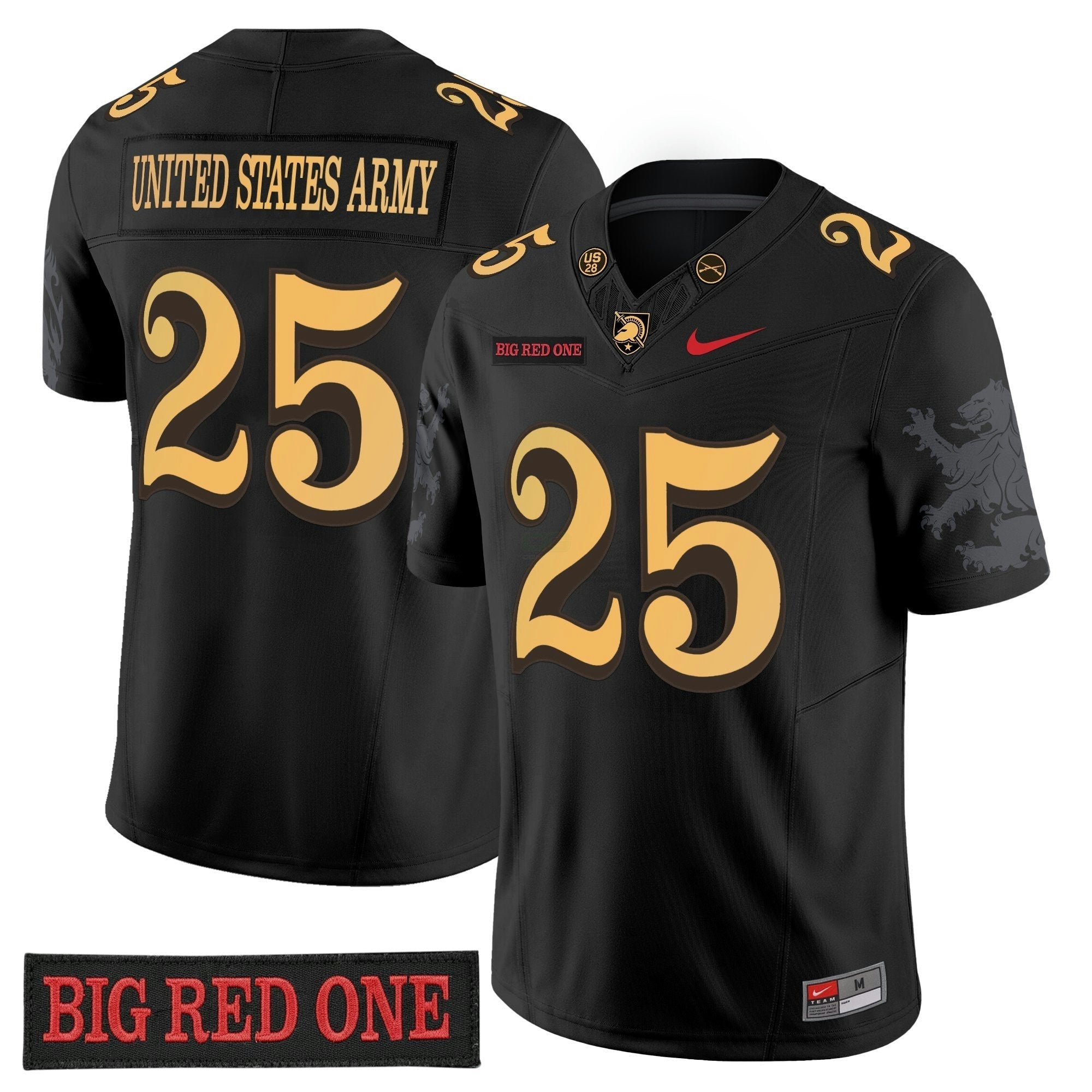 Camisa NCAA 'Big Red One Edition' Vapor Jersey - Stitched Numbers/Patches - Preta Lion Graphic Sleeves